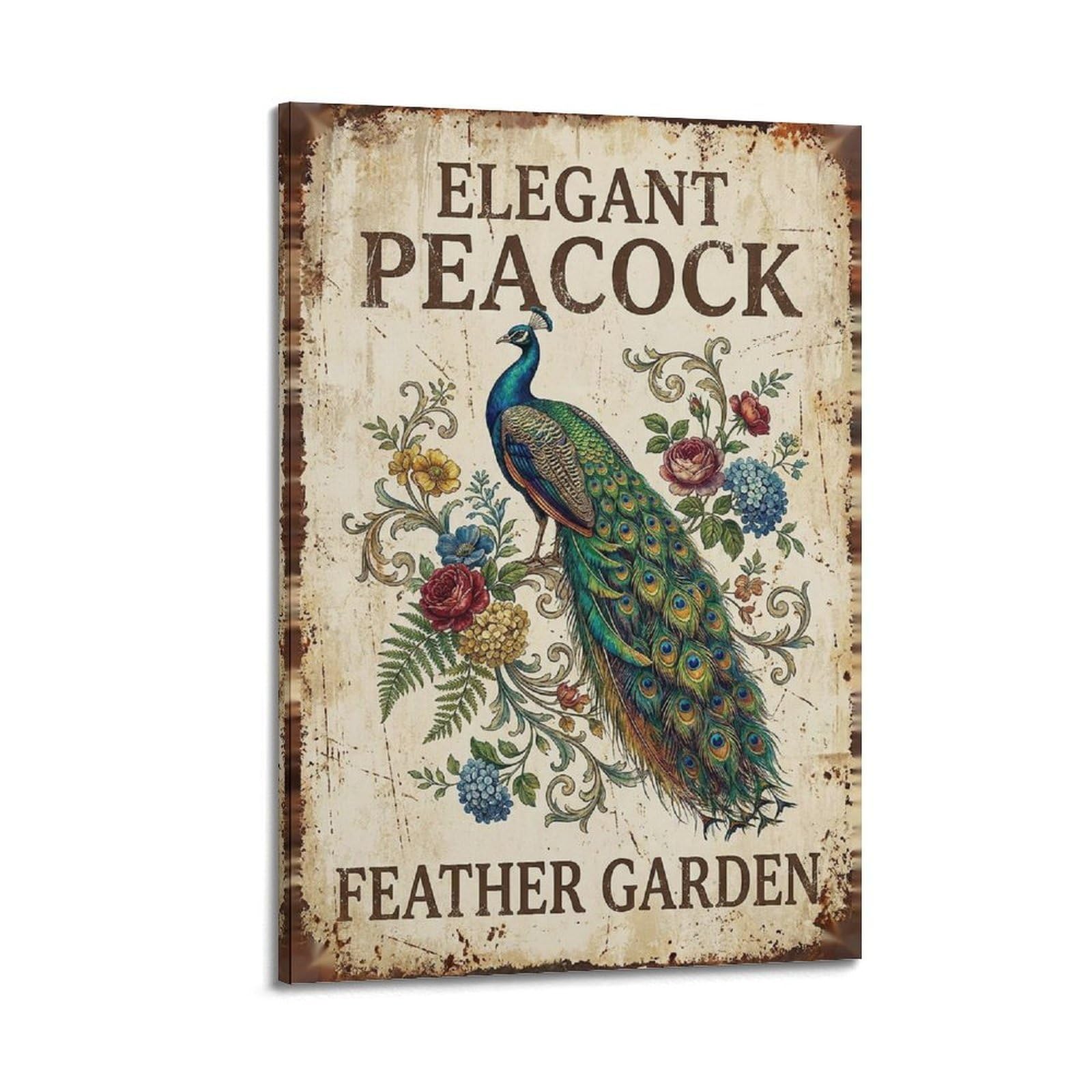 OKAHYS Vintage Garden Botanical Poster Elegant Peacock Feather Modern Decorative Canvas Prints - Ideal Wall Art for Family, Man Cave, Game Room, Boys & Girls Bedroom 20x30inch