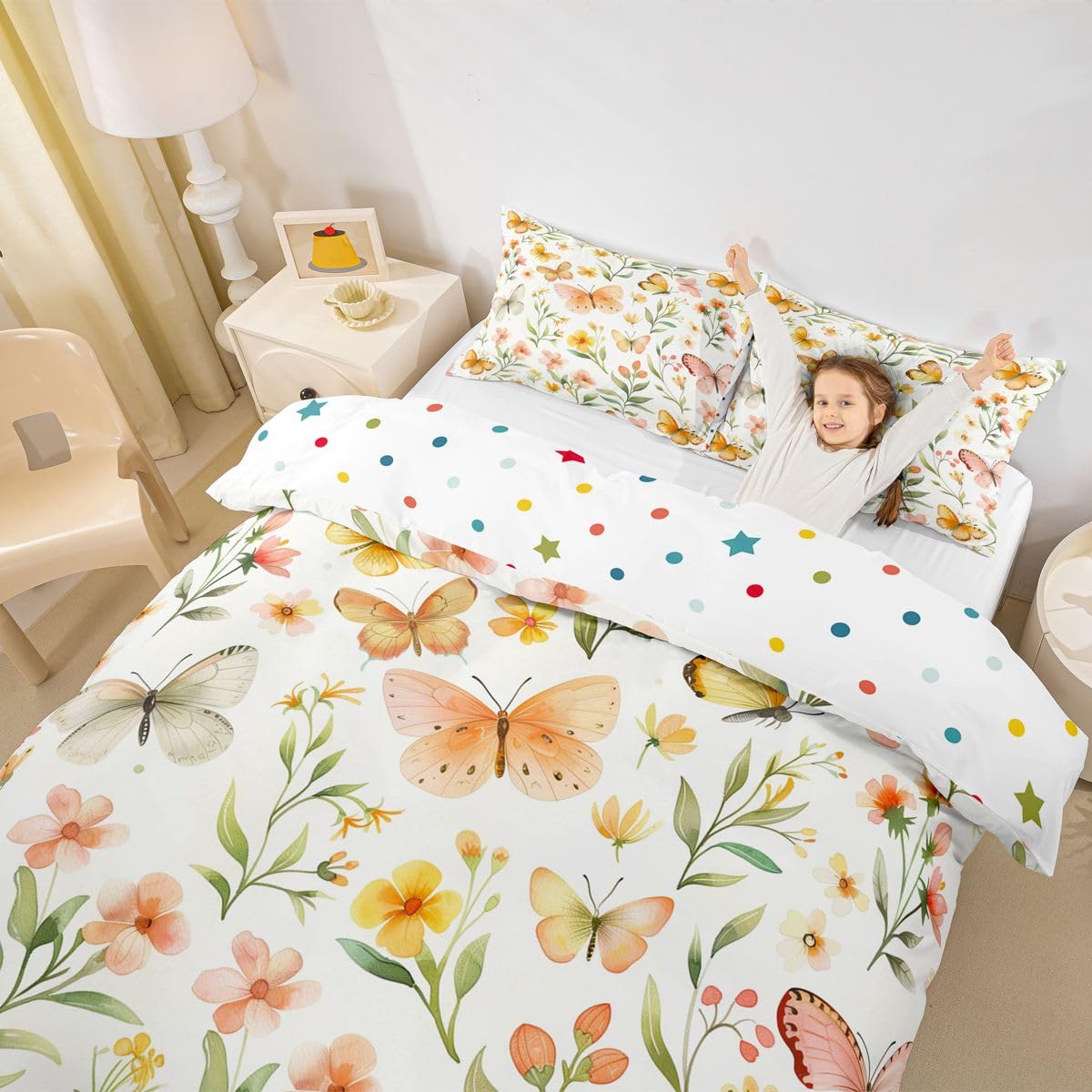 Homewish Akwarela żółty motyl podwójna poszewka na kołdrę botanicall zielone liście zestaw pościeli dla dzieci nastolatków dorosłych wiosna kwiatowy ogród poszewka na kołdrę wiejskie motyle zestawy