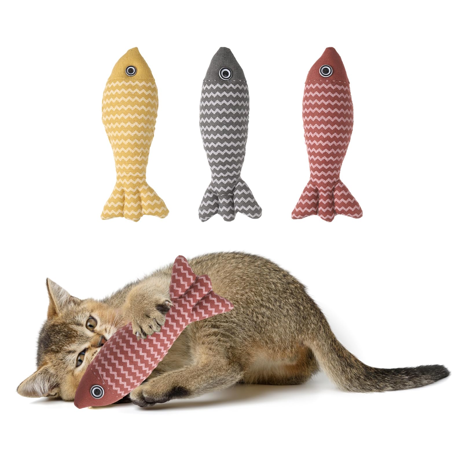 Jouet à mâcher résistant en herbe à chat : lot de 3 poissons durables pour l'intérieur