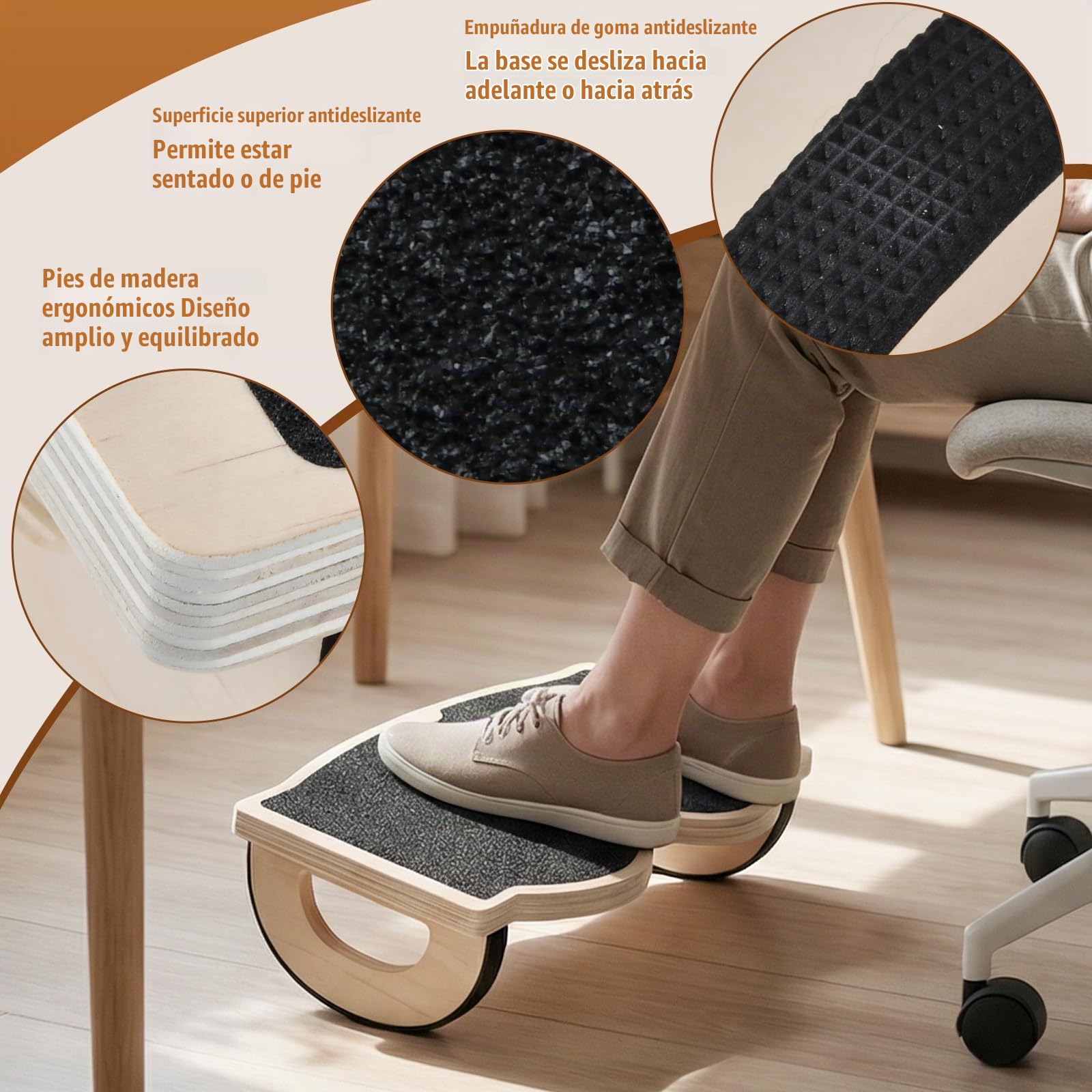 Reposapies de Oficina Ergonómico, Reposa Pies Trabajo Oficina, Reposa Pies para Escritorio con Superficie Antideslizante, Mejora la Postura y la Circulación Para Niños/Adultos/Mayores