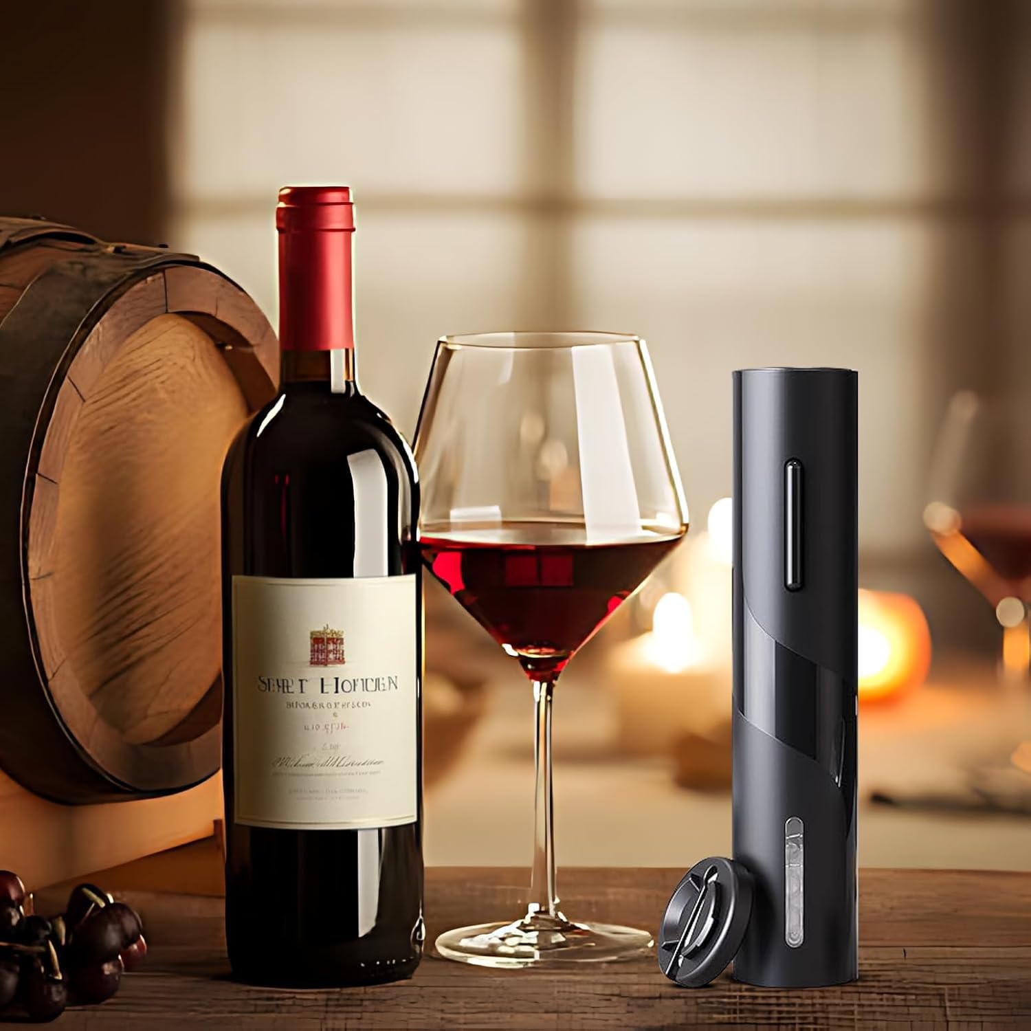 Sacacorchos Eléctrico Recargable, Abrebotellas Automático Inalámbrico, Abridor de Vino Automático Profesional con Cortacápsulas y Cable USB, Regalo para Amantes del Vino, Negro