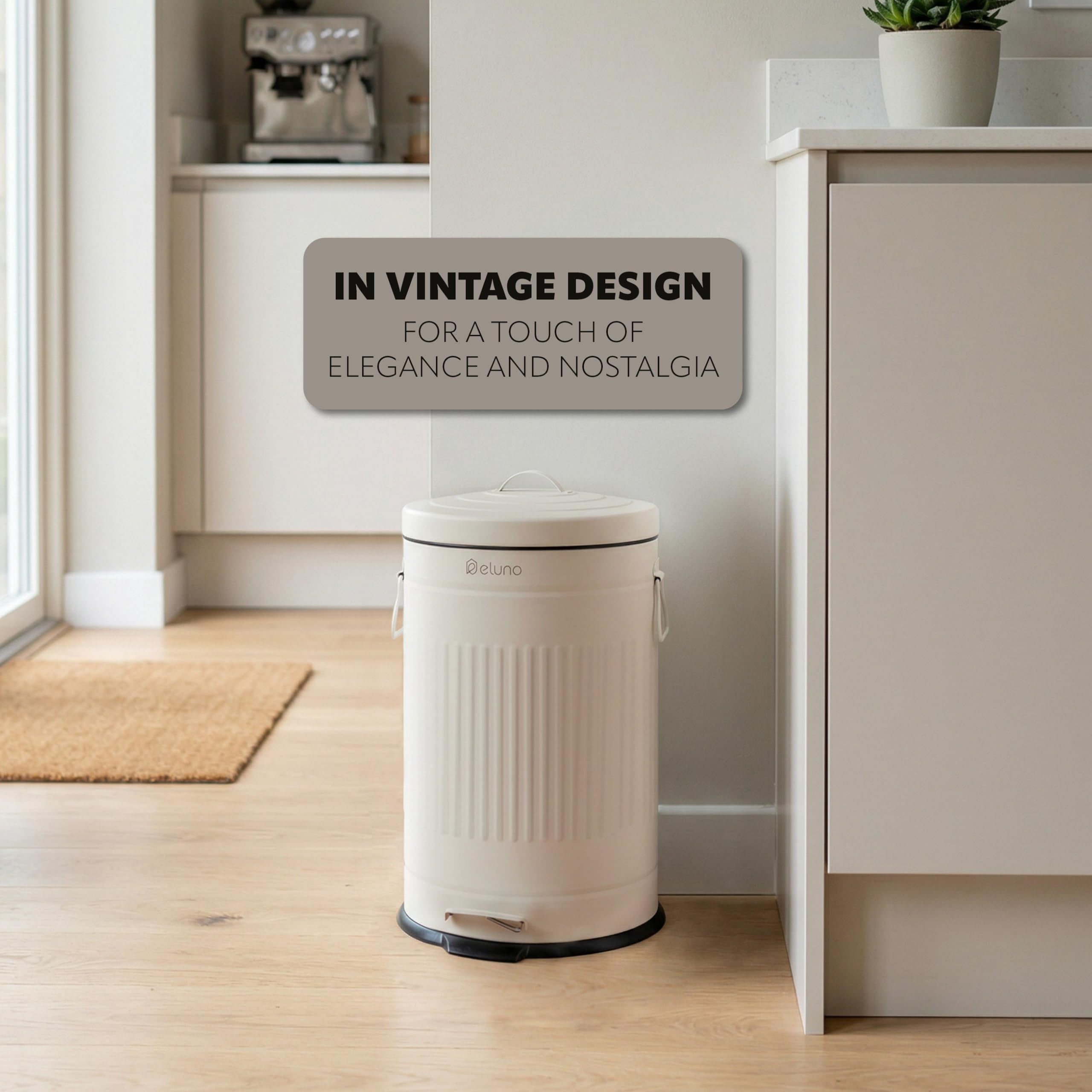 eluno Pattumiera vintage, pattumiera da cucina, 20 litri, con secchio interno in plastica rimovibile, metallo (Beige)