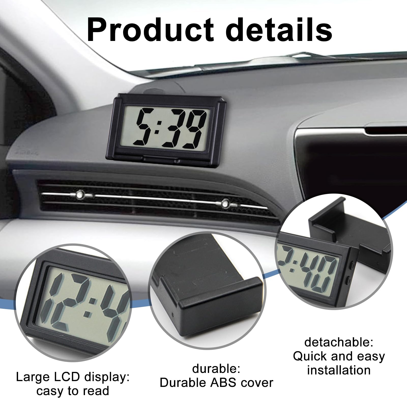 Mini Orologio Digitale Da Auto Con Display Luminoso E Adesivo – Piccolo Orologio Elettronico Per Cruscotto, Scrivania O Tavolo (Nero)