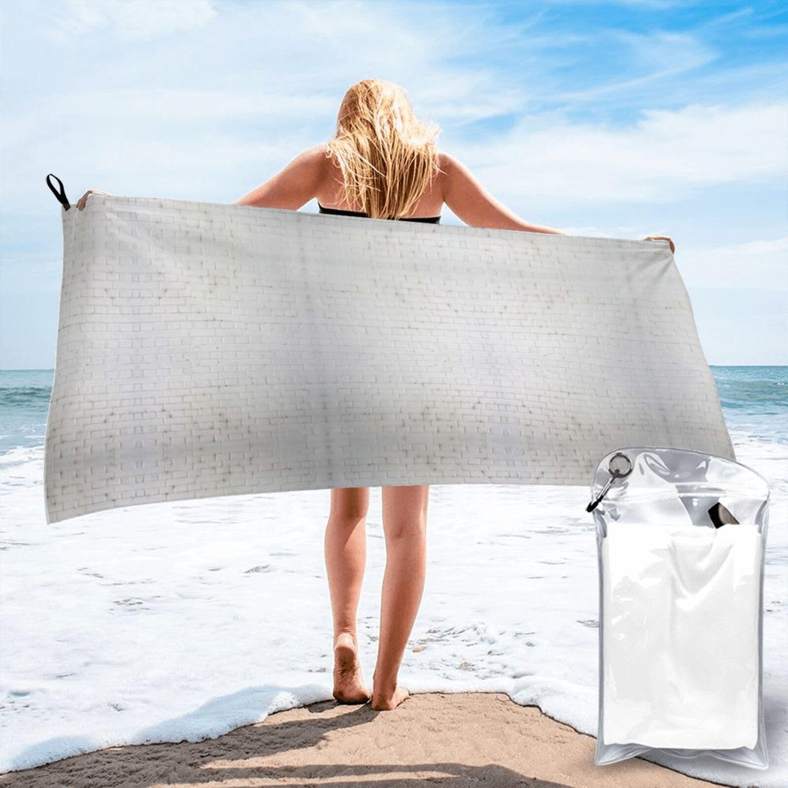 WYCZHY Old White Brick Wall Print Beach Towel Soft Quick Dry For Spa Pool Gym Vacation Travelers Women Men Adults Sauna Gift