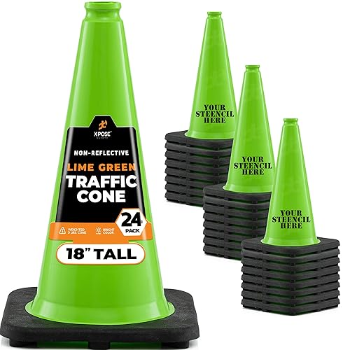 Miniatura 31 de Xpose Safety Cono de tráfico verde lima de 28 pulgadas, paquete de 4, cono de seguridad de PVC de alta calidad para estacionamiento, precaución
