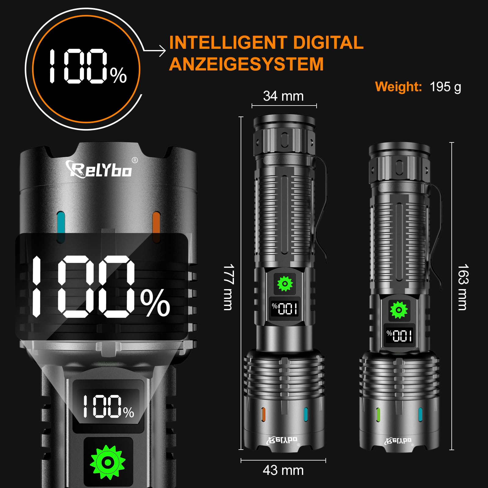 Relybo Lampe Torche LED Ultra Puissante, 1000000 Lumen Lampe De Poche, Lampe Torche Rechargeable USB, Lampe De Poche LED Ultra Puissante, Lampe Tactique Police, 5 Modes pour Urgences Camping