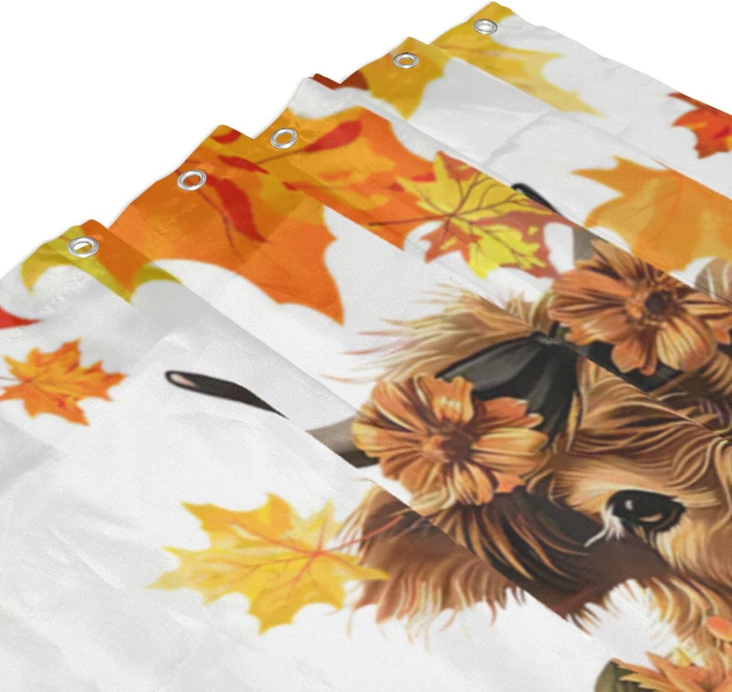 Yibuda Fall Leaf Decor Shower Curtain Autumn Highland Cow Shower Curtain Waterproof Fabric Farmhouse Home Bathroom Decor Curtain with Hooks 72"x72"