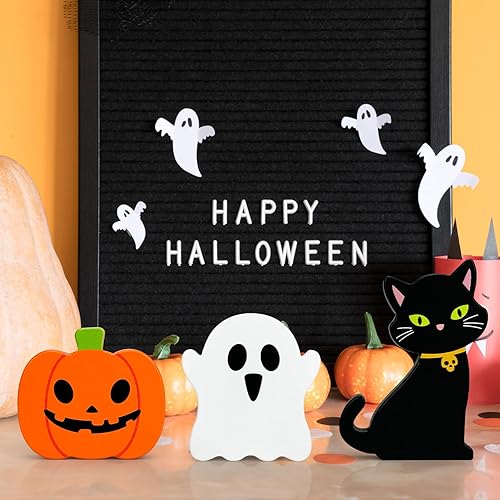 Miniatura 3 de Decoraciones de Halloween para el hogar en interiores, 3 piezas, bonita calabaza de madera, fantasma, gato negro, decoración para bandeja escalonada
