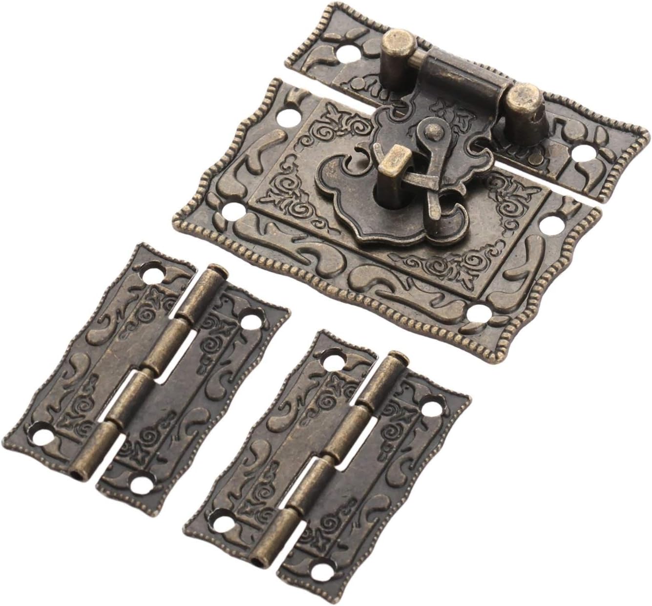 アンティークブロンズ南京錠ロックジュエリーウッドボックスラッチハスプクラスプ+ 2ピーススーツケースキャビネットヒンジヴィンテージ家