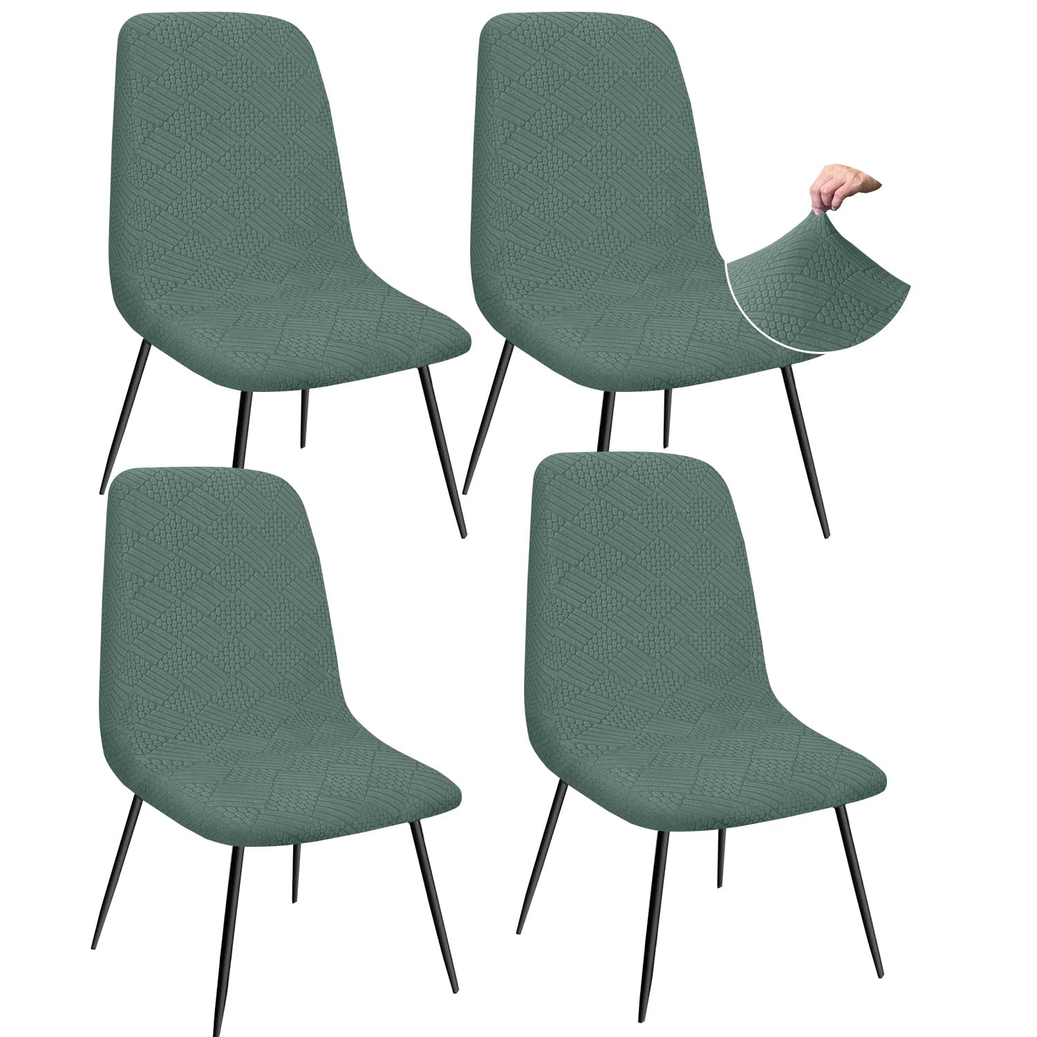 Granbest Jacquard Thickened Elastic Dining Chair Covers, Low Back Chair Slipcovers for Hotel, Banquet, Wedding, Party Decoration (Set of 4, Matcha Green)