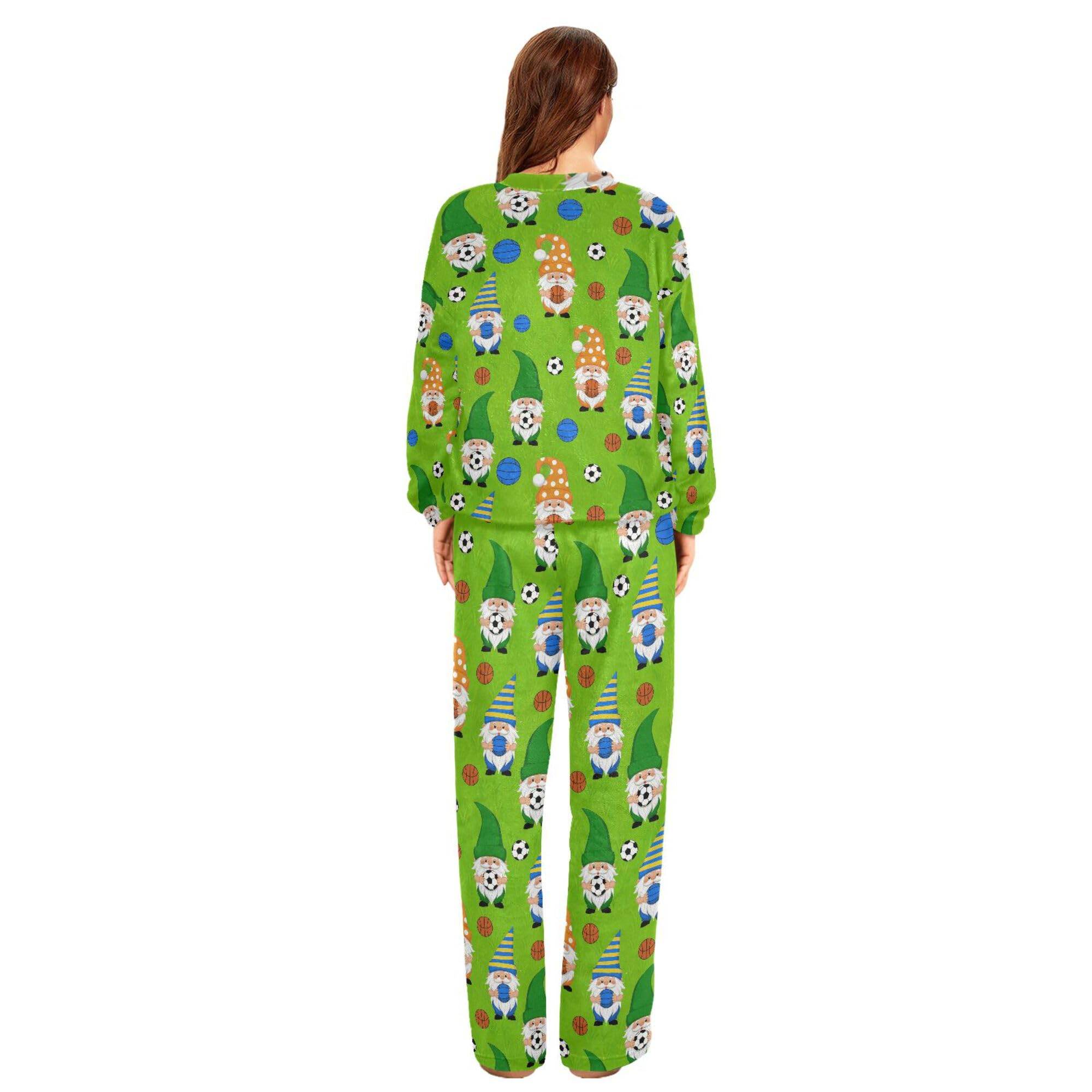 ALAZA Conjunto de pijama de forro polar para mujer, con bastón de alce, caramelo, manga larga, ropa de dormir de dos piezas, ropa de dormir térmica, pijama súper suave, talla S