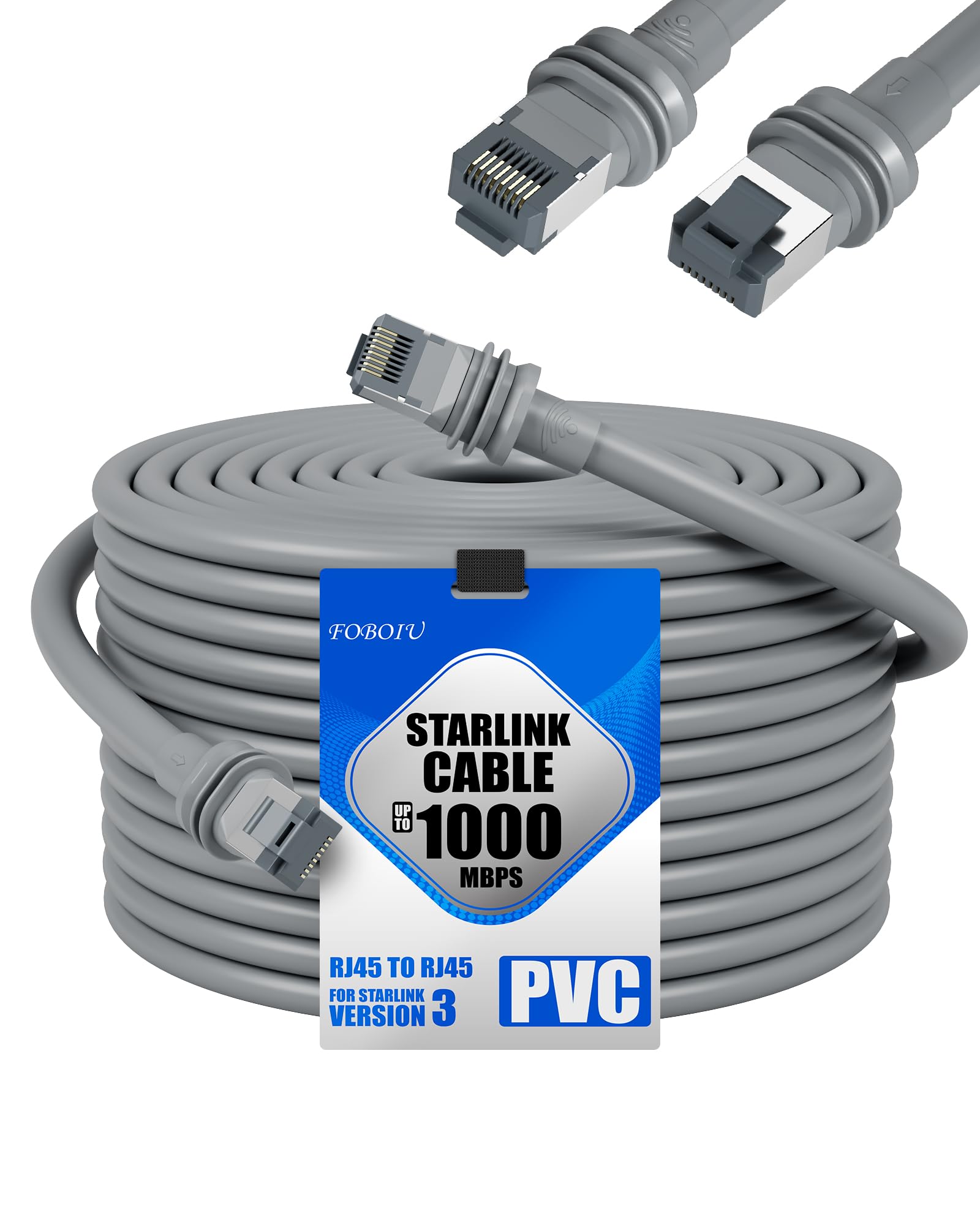 Foboiu Fit for Starlink Gen 3 Cable 175FT/ 53M Long Cable, Replacement Extension Starlink Ethernet Cable Waterproof Compatible with Starlink Cord V3, Grey (175Feet /53 Meter)