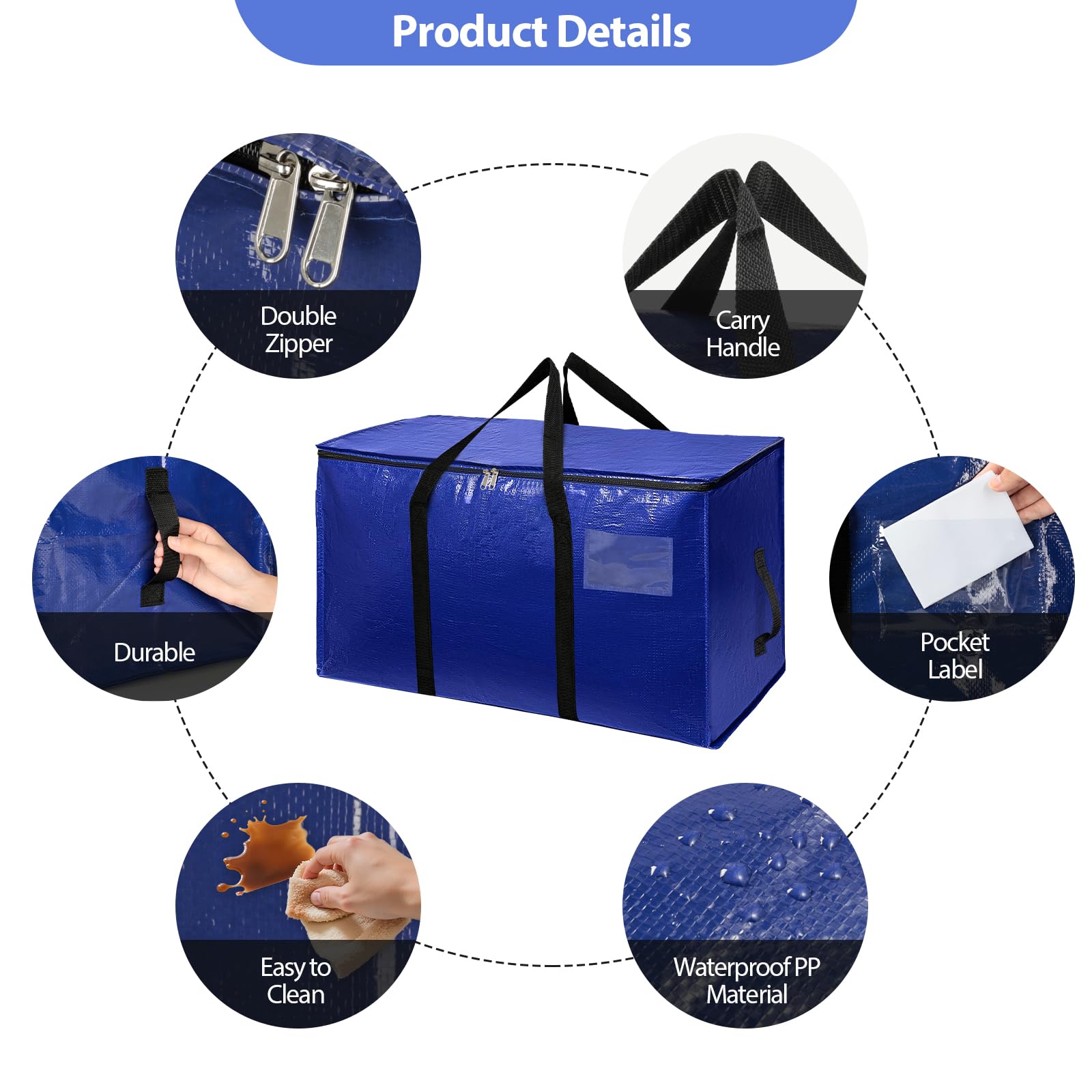 Romon Borse Trasloco 4pz Borse da Trasloco Impermeabili Borsoni da Viaggio Grandi con Manici Rinforzati, Organizer Vestiti per Stoccaggio Abiti e Coperte per Trasloco e Viaggio Sacchetti 72L