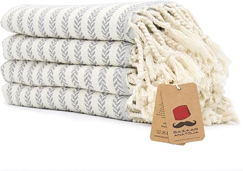 Vista 34 de Bazaar Anatolia - Juego de 4 toallas de mano turcas 39" x 19" - Toalla decorativa turca para baño, 100% algodón, cocina, cara, cabello, té, paño