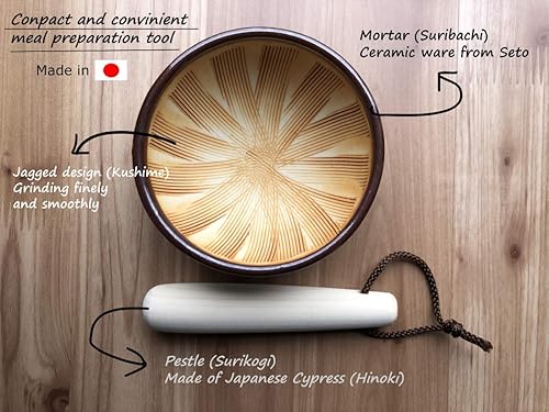 Miniatura 3 de Juego de mortero y mortero (Suribachi y Surikogi) Hecho en Japón (pequeño, marrón)