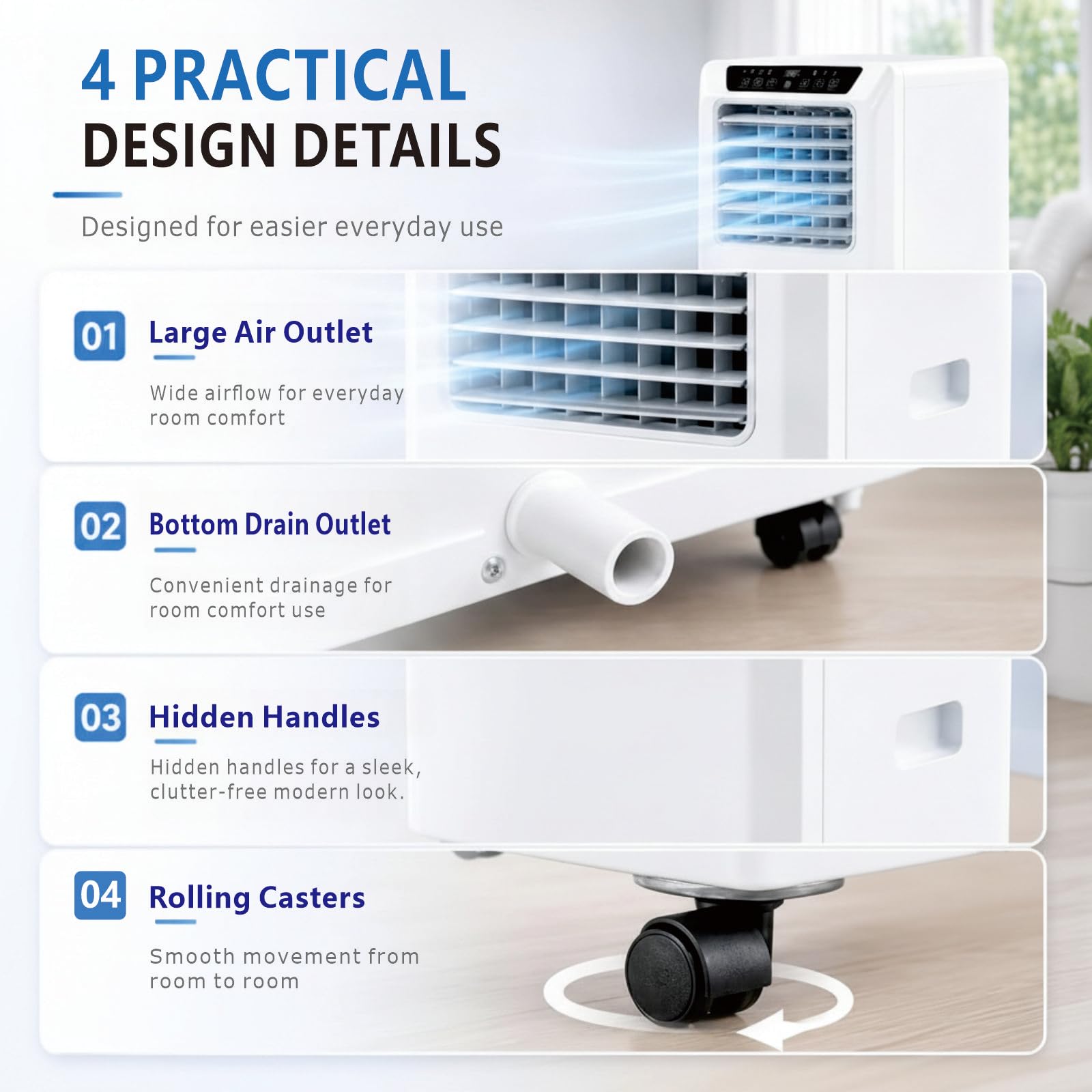 Aire Acondicionado Portátil # Climatizador portátil silencioso con refrigeración, deshumidificador y Ventilador, Control Remoto, 12 H Ruedas, Kit de Ventana, para Dormitorio, 9000BTU