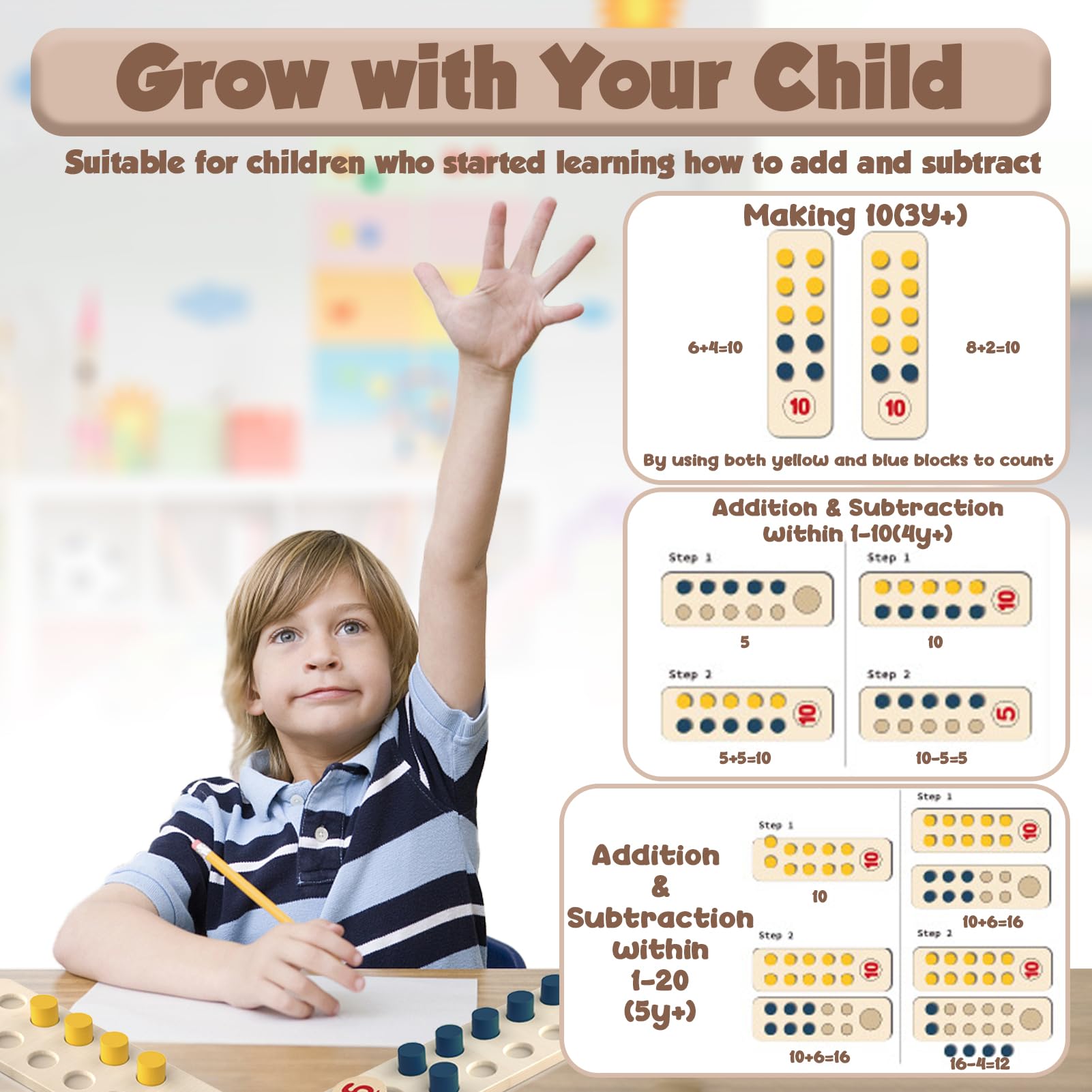 TEUVO Gioco Legno Montessori Pallottoliere per Bambini Abaco Scuola Primaria Matematici Giocattolo per Bambini 2 3 4 5 6 Anni Regoli Scuola Primaria Elementare Giochi Educativi Matematica Giochi Home