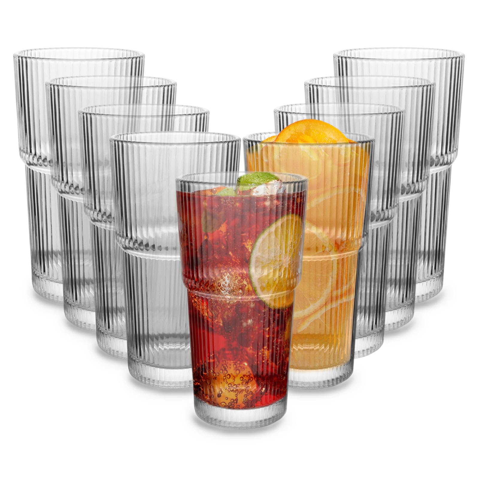 Trinkgläser, geriffelt, 540 ml, 2 Stück, altmodische Gläser, verdicktes Glas für Eiskaffee, Smoothies, Cocktails und Säfte, perfekt für Familien und Partys (2)