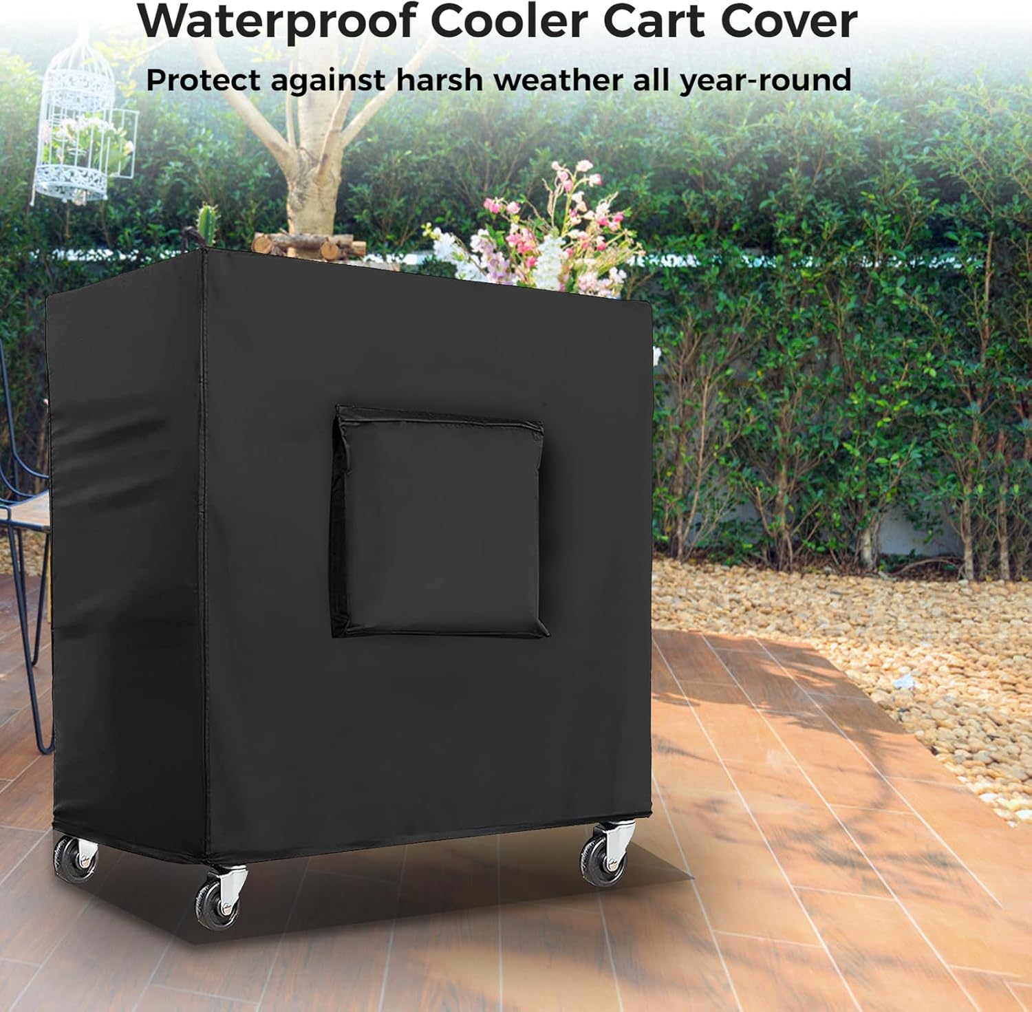 Cooler Cart Cover, Waterproof 420D, Rolling Outdoor 37″L X 20″W X 36″H, Fits Most 80-100 Quart Beverage Carts, Patio Ice Chest, Protective Covers