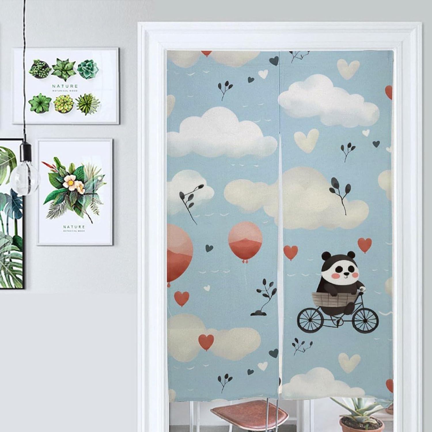 Hot Air Balloon Cute Panda Door Curtain Blackout Door Cover Curtains Door Screen for Home Accessories
