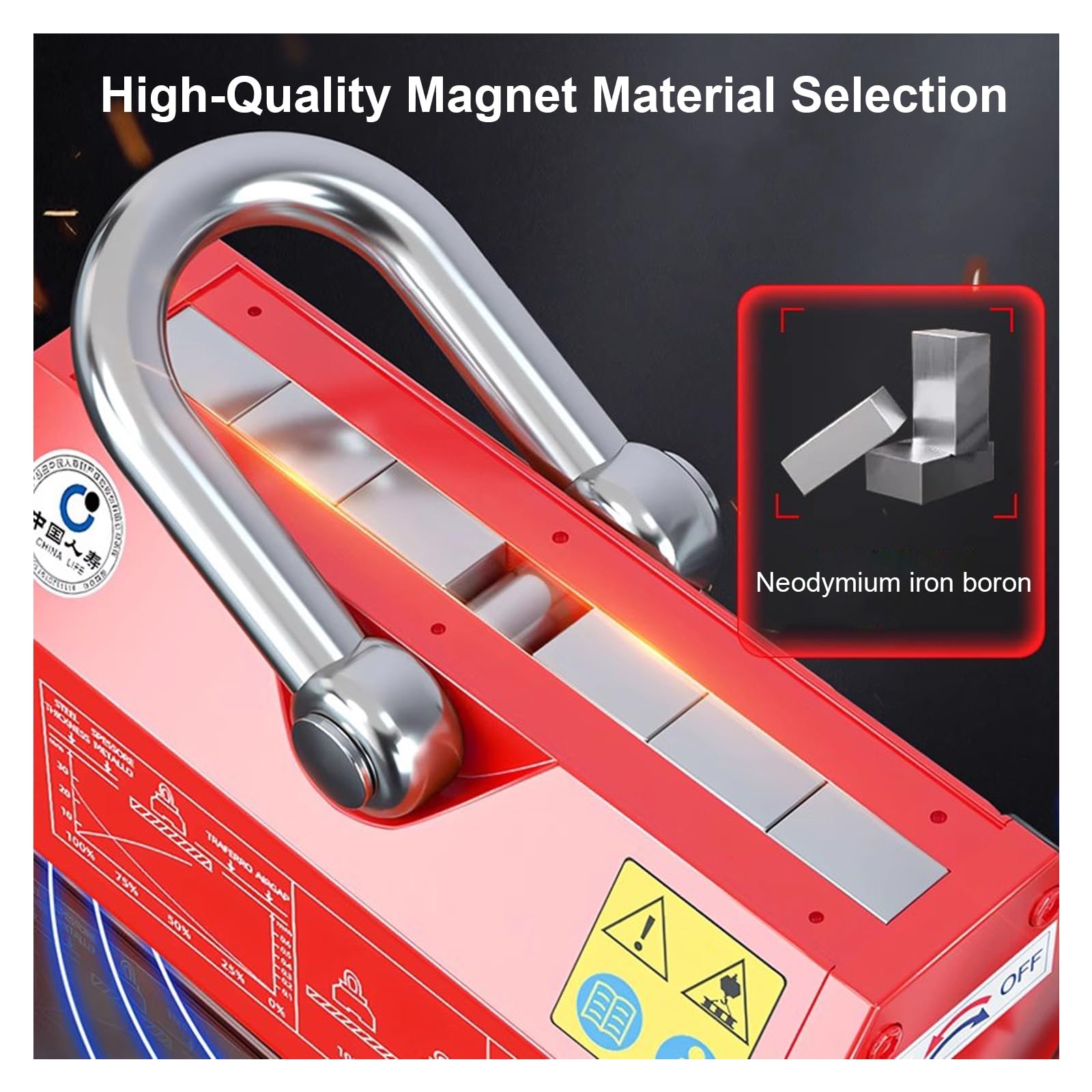 Sollevatore Magnetico Permanente, Ventosa Magnete Potente, Divaricatore Magnetico Manuale, per Sollevare Piastre in Acciaio e Acciaio Tondo(300kg/660lb)