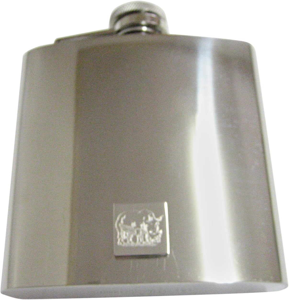 Kiola Designs Silver Toned Etched Rhino 6 Oz. Stainless Steel Flask