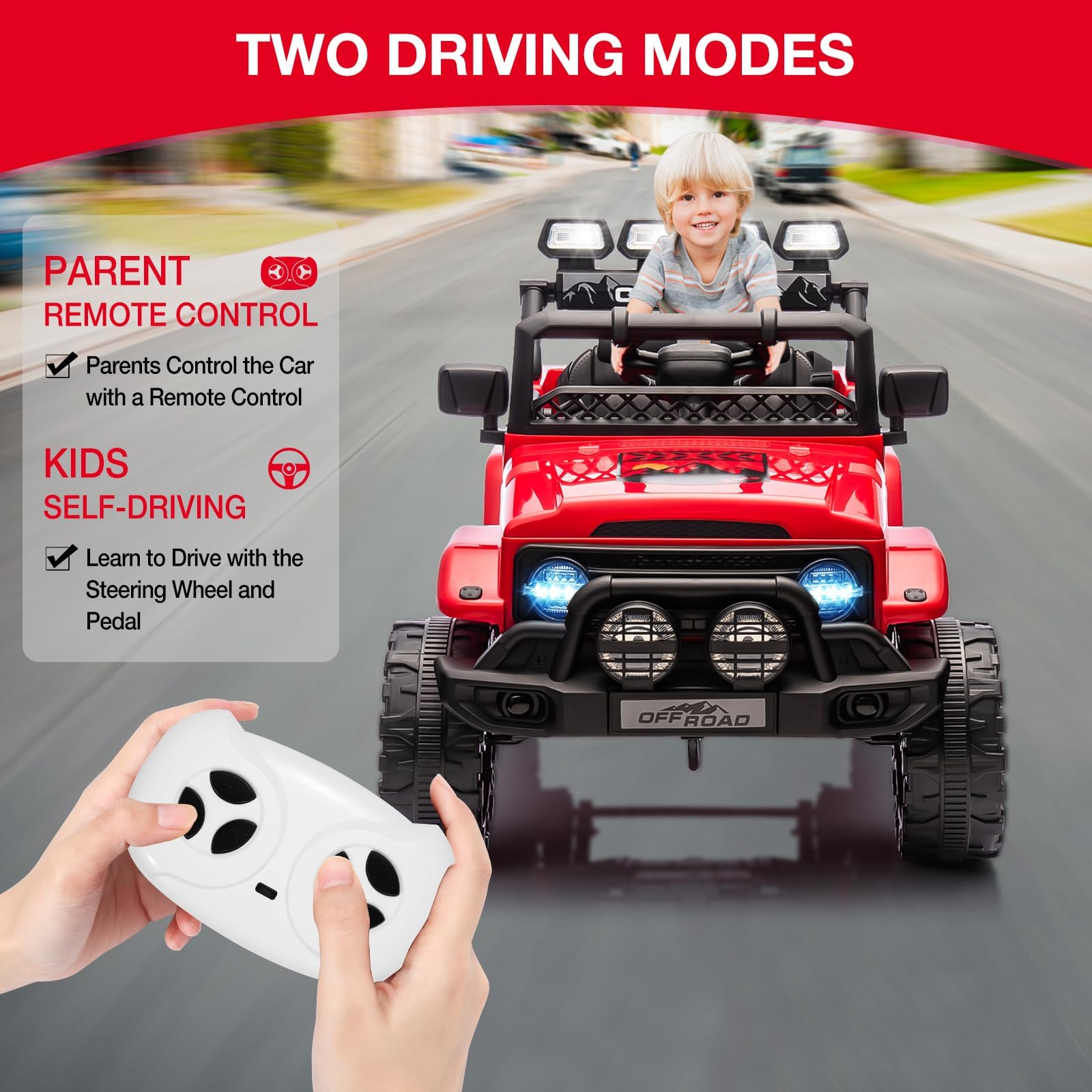 Coche Eléctrico Infantil 12v con Mando Remoto 2.4g - Suspensión De Muelle, Luces Led Y Música Inalámbrico - 2 Velocidades hasta 5 Km/H - para Niños De 3 A 8 Años - Color Rojo