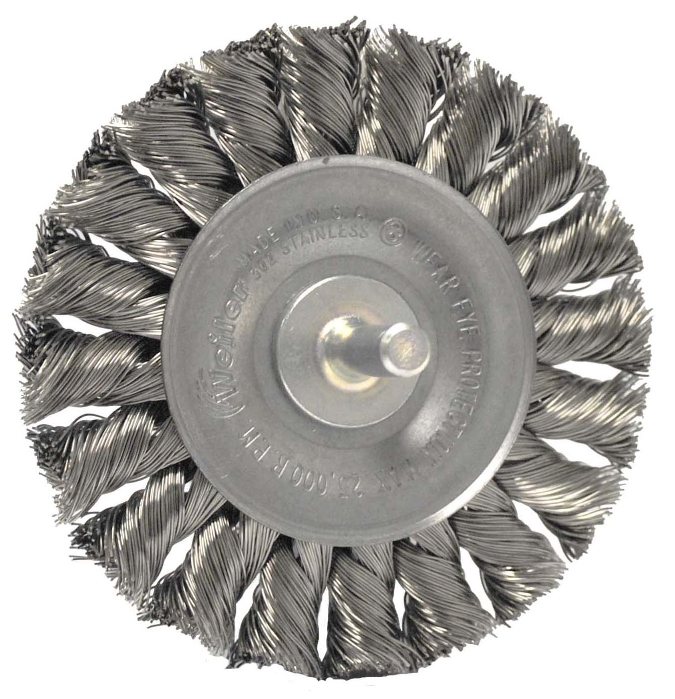 Weiler 17684 Knot Wire Wheel, 3-1/4" Stem-Mounted, 0.14" Stainless Steel Fill, 1/4" Stem, Made in The USA (Pack of 5)