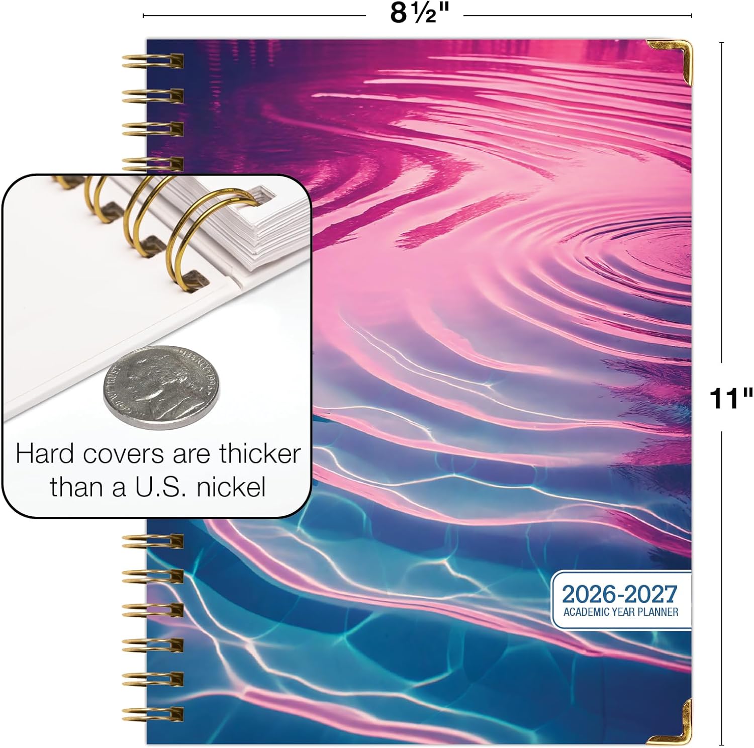 HARDCOVER Academic Year 2026-2027 Planner: 14 Months (May 2026 Through June 2027) 8.5"x 11" Daily Weekly Monthly Planner Yearly Agenda. Bookmark, Pocket Folder and Sticky Note Set (Summer Bliss)