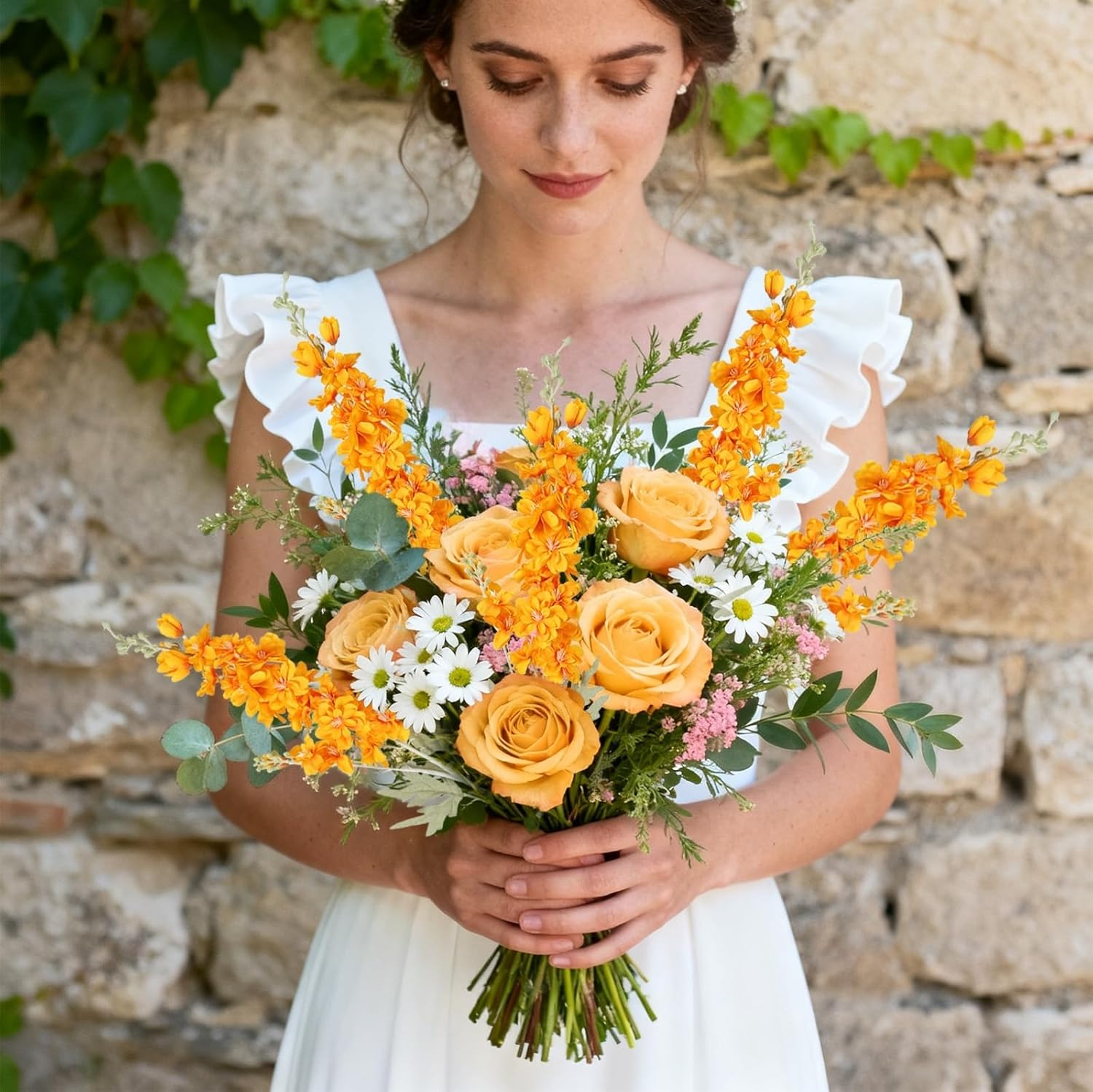 IPOPU Delphinium Flowers Artificial Flowers 6 pcs Orange Larkspur Flower 33.5 in Long Stem Artificial Flowers for Tall Vase, Silk Flowers for Home Garden Wedding Arrangement (Orange) - Image 2