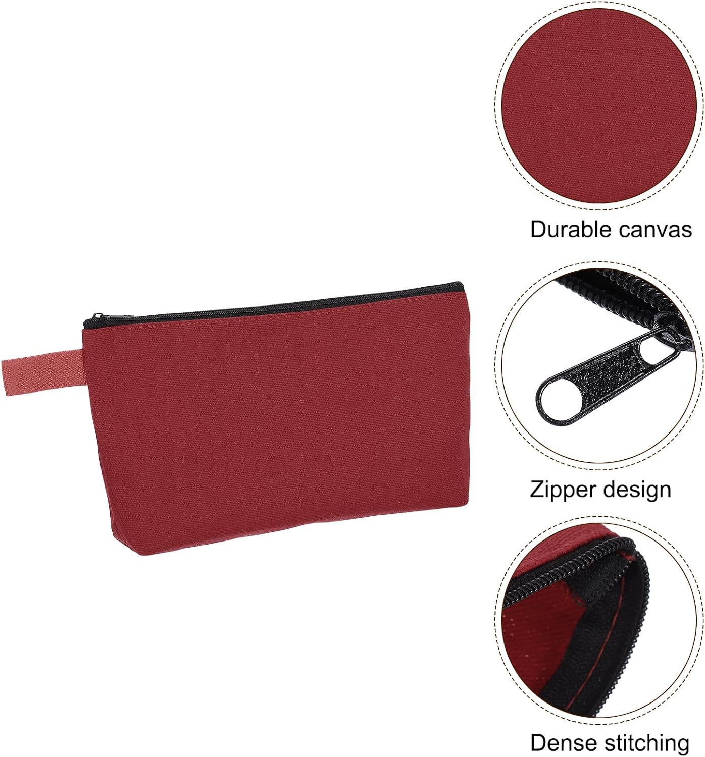 uxcell Canvas Makeup Bags, 10 Pcs Travel Cosmetic Bags Bulk, Multipurpose Plain Toiletry Zipper Pouches Blank DIY Craft Bags Pencil Bag for Women Teens, Dark Red - Image 4