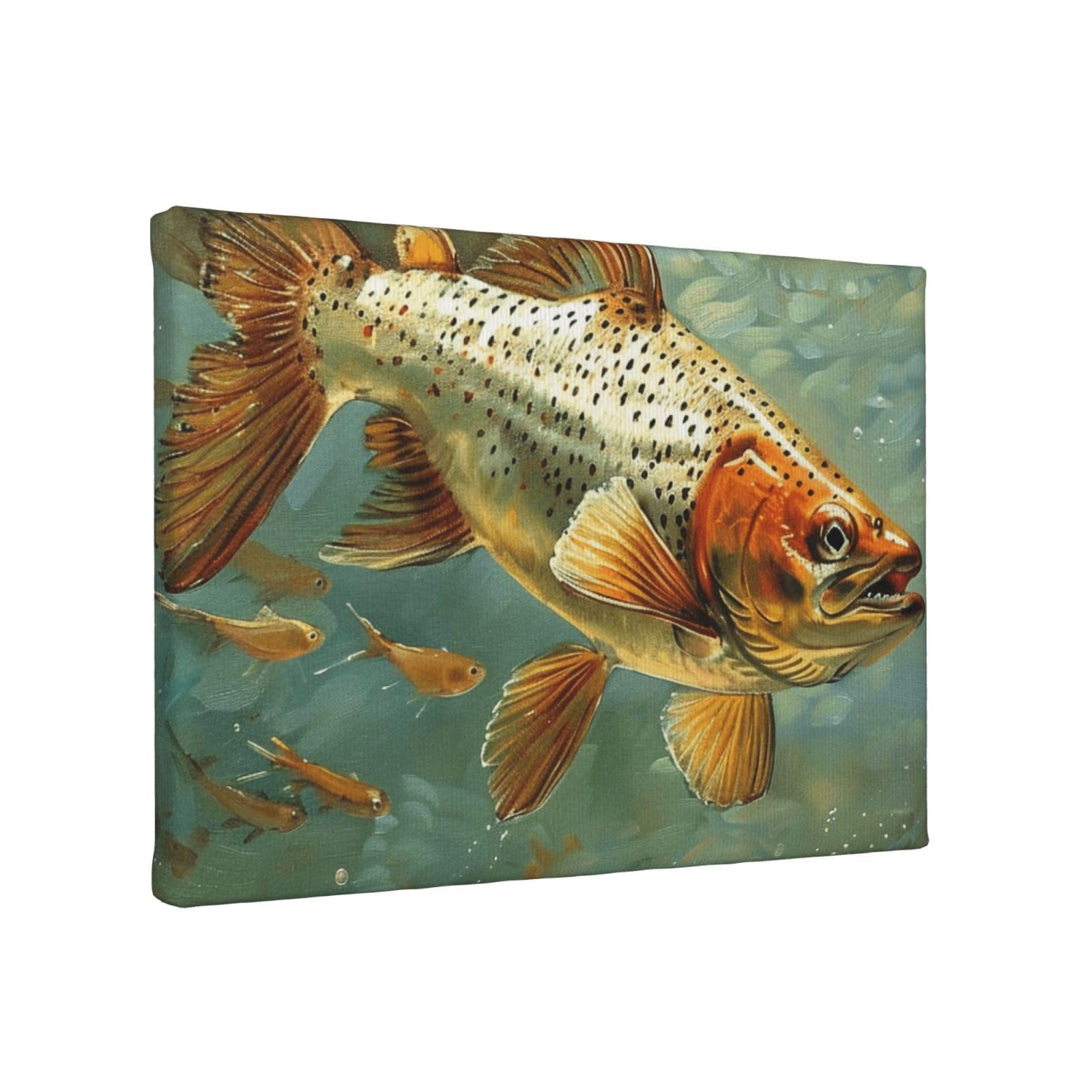 YKLJG Gold Fly Fish Printed Wall Art Canvas Painting 30x20 CM Wooden Framed Picture Painting Artwork Prints for Bedroom Kitchen Home Office Decor