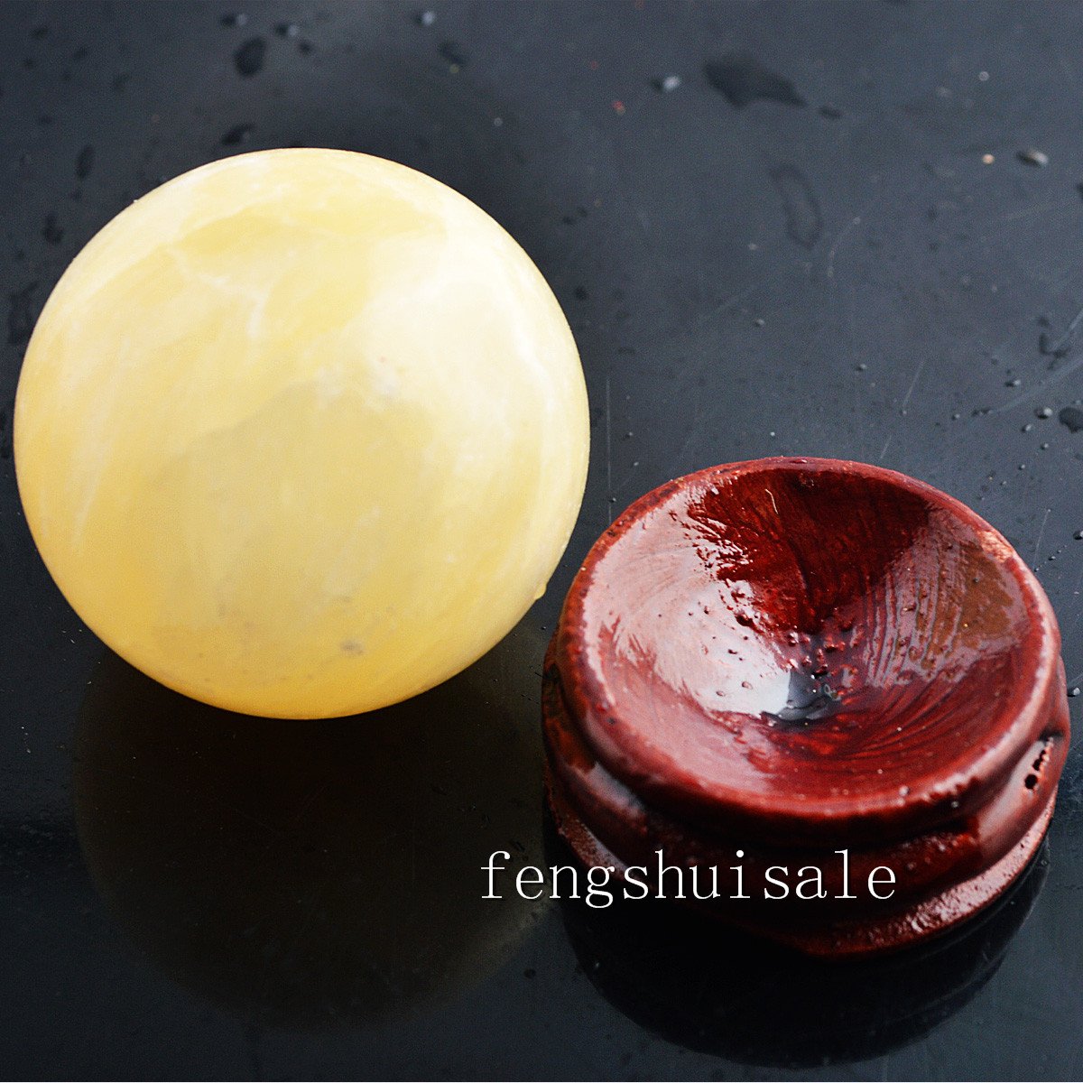 fengshuisale Natural Yellow Jade Ball 1.34 Inch with Stand and Free Red String Bracelet Y1393
