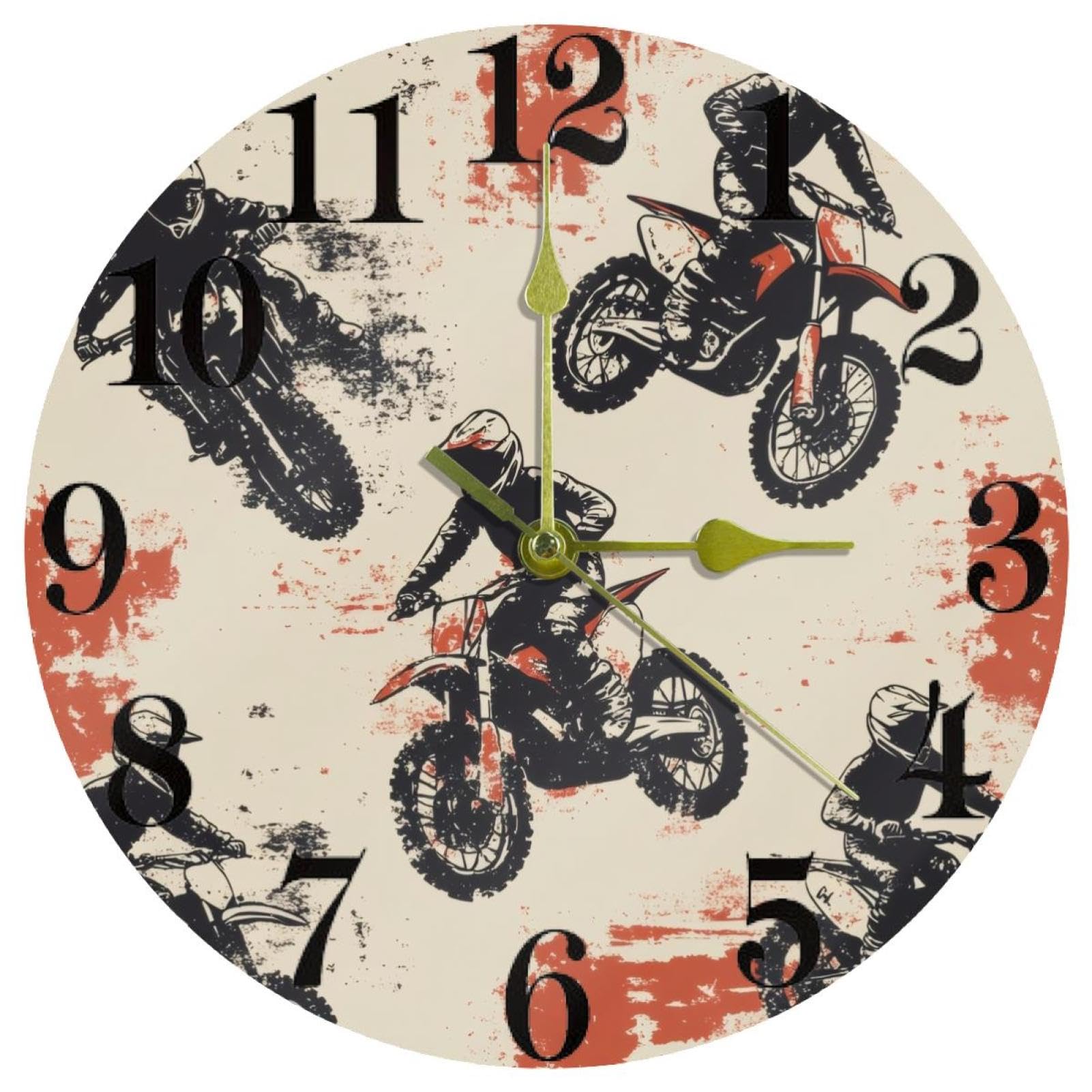 Horloge murale motocross ronde déco pour salon et cuisine moderne