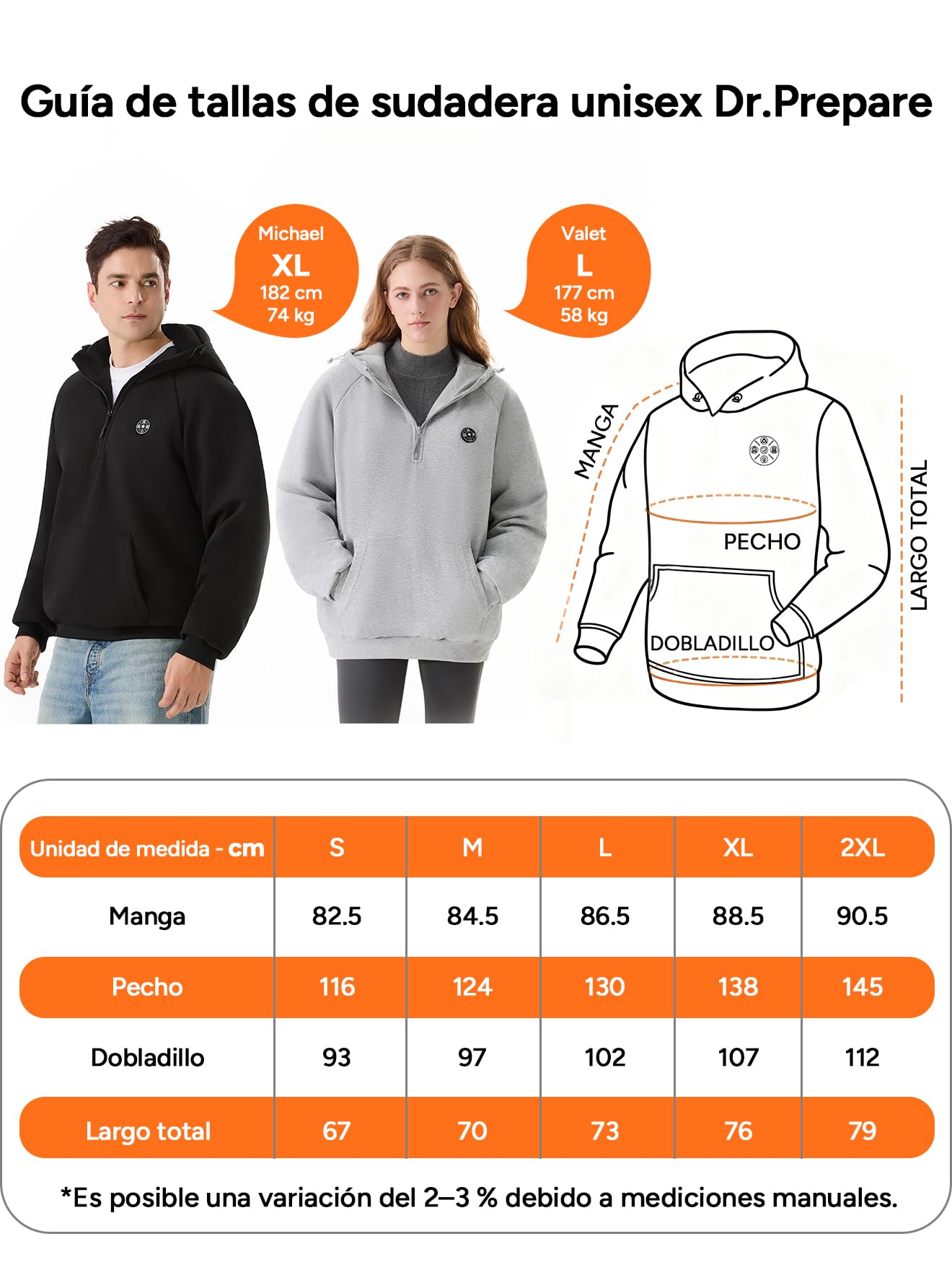 DR.PREPARE Sudadera con Capucha Calefactable Hombre y Mujer 9 Zonas de Calor Batería 16,000 mAh 3 Niveles de Calefacción Hasta 8H de Autonomía Chaleco Calefactable Forro Polar Para Exteriores