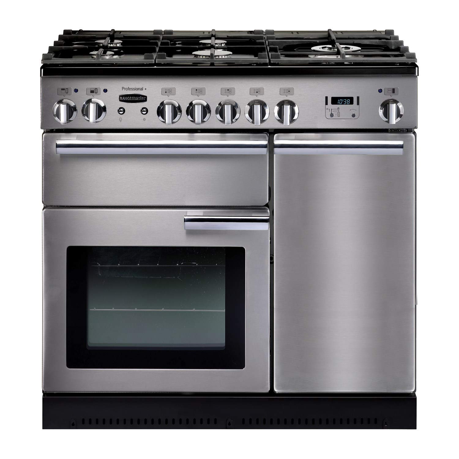 Rangemaster PROP90DFFSS/C Freestanding Range Cooker, Two Fan Ovens, AA Rated, 5 Burner Gas Hob, Stainless Steel
