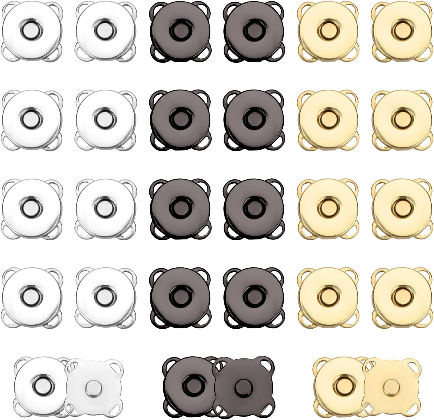 30 Sets 18mm Magnetic Snaps, Plum Blossom Magnetic Buttons Metal Magnet Snap Buttons Closure Clasps Fastener for Clothes Purses Bag Leather Sewing DIY Craft
