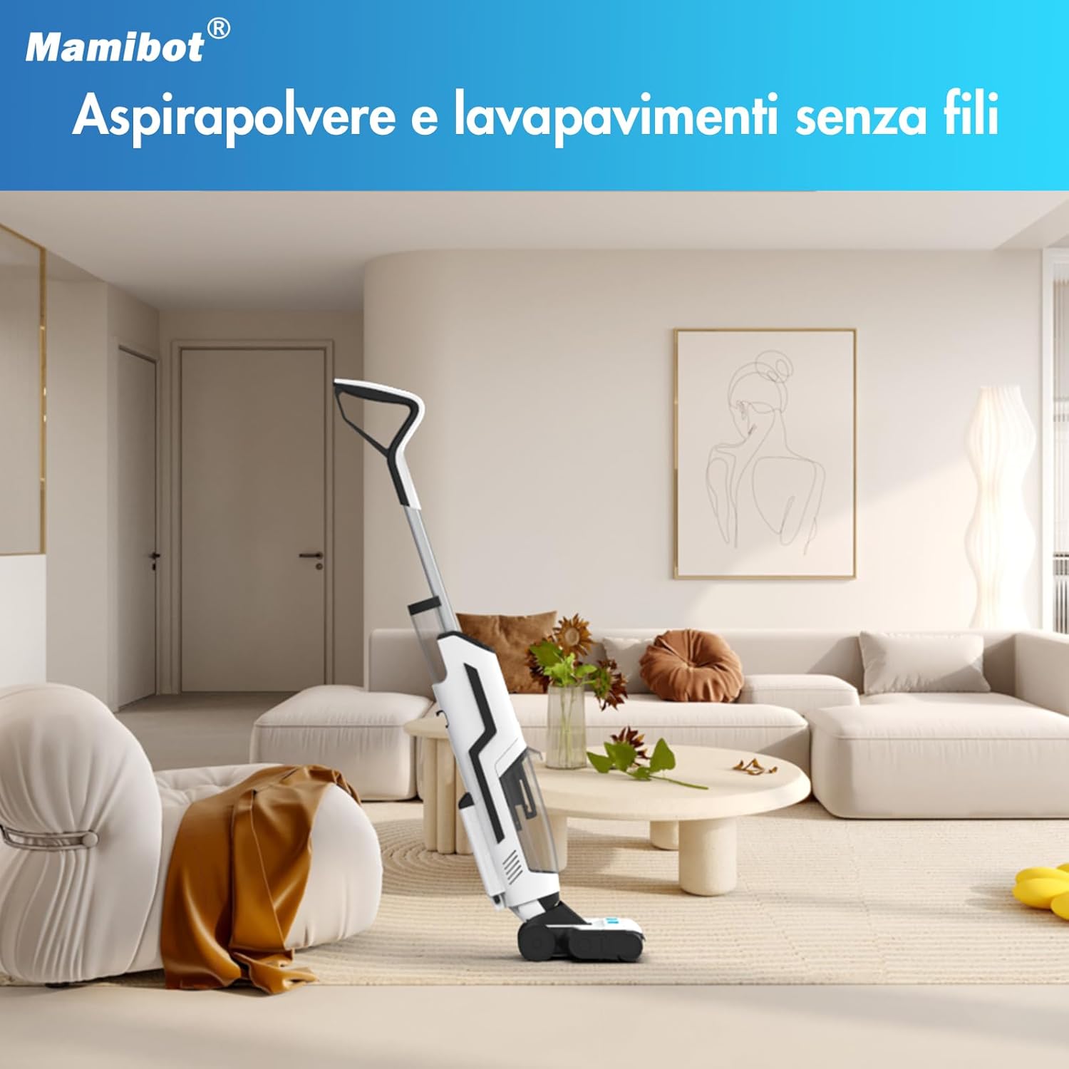 Mamibot FLOMO I PLUS Aspirapolvere a secco a umido multifunzione con funzione autopulente 30 minuti di autonomia LED indicatore lampada UV, colore superficie lavaggio aspirapolvere Mamibot FLOMO I PLUS Aspirapolvere a secco a umido multifunzione con funzione autopulente 30 minuti di autonomia LED indicatore lampada UV, colore superficie lavaggio aspirapolvere