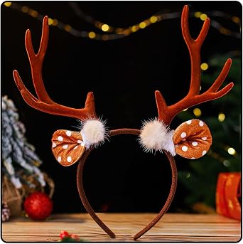 Olbye Deer Antlers Headband Christmas Reindeer Antler Headpiece Holiday Halloween Cosplay Womens Deer Costume Accessories