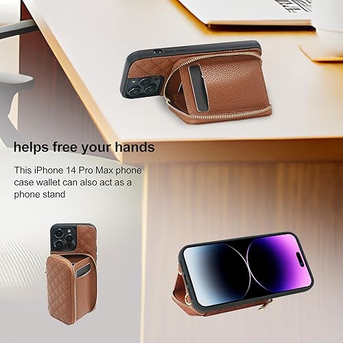 Miniatura 7 de Funda para iPhone 14 Pro Max de piel vegana para iPhone 14 Pro Max con bloqueo RFID y correa cruzada, iPhone 14 Pro Max con tarjetero de 6.7