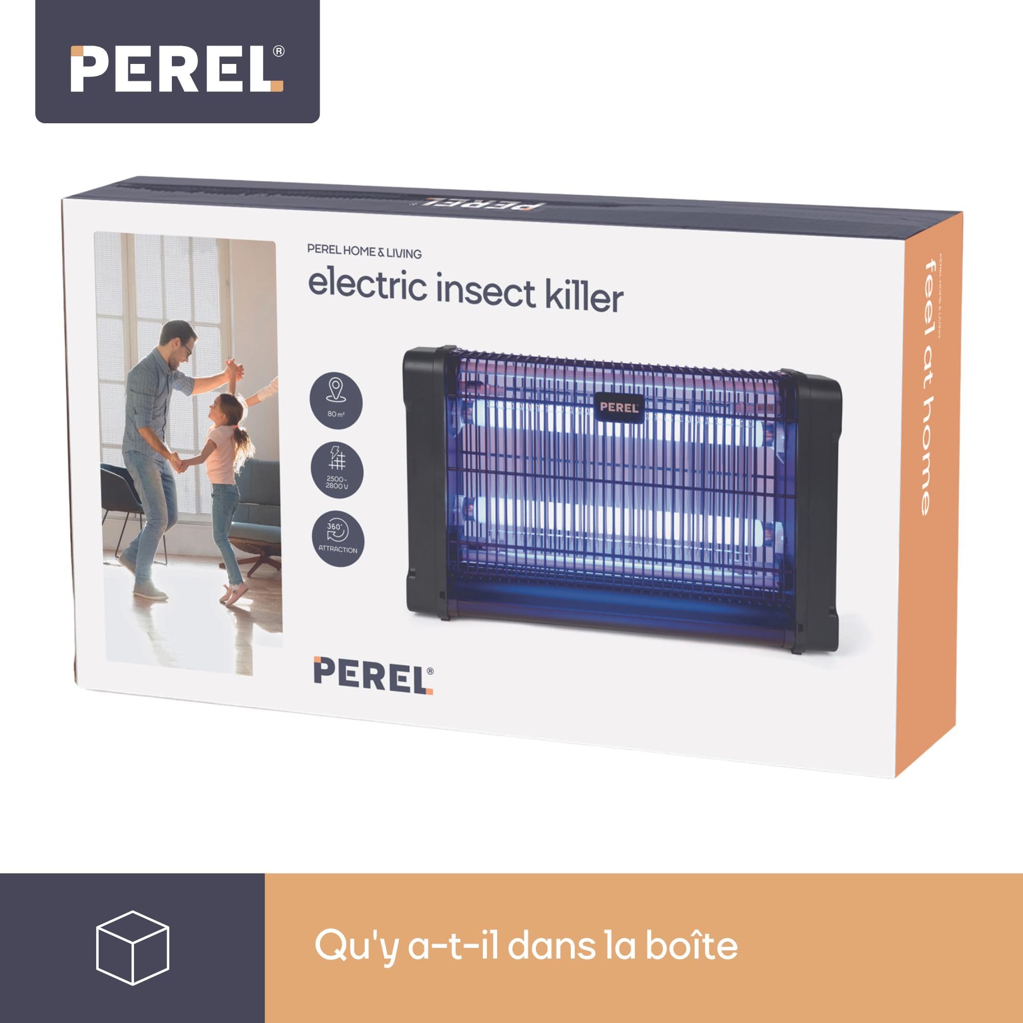 Perel Tueur d' Insectes UV électrique intérieur, Grille 2800V, Appareil Silencieux avec bac métallique Amovible, Couverture 100 m², Solution sans Produits Chimiques