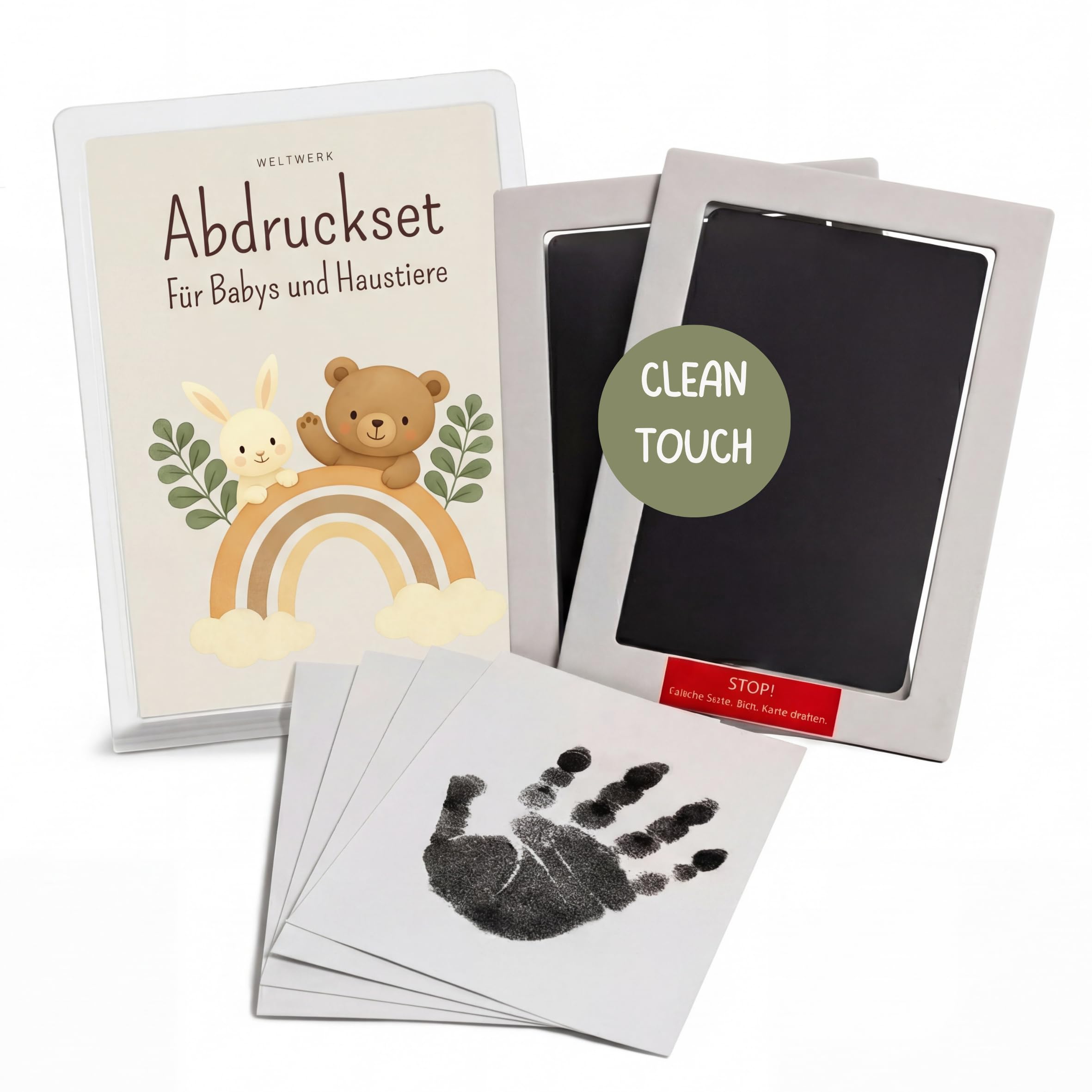 WELTWERK Abdruckset Baby Hand & Fußabdruck [2er Set] Stempelkissen für Neugeborene & Haustiere – ungiftig & sicher – Geschenk zur Geburt & Babyparty – inkl. Vorlagen zum Ausdrucken (Klein)