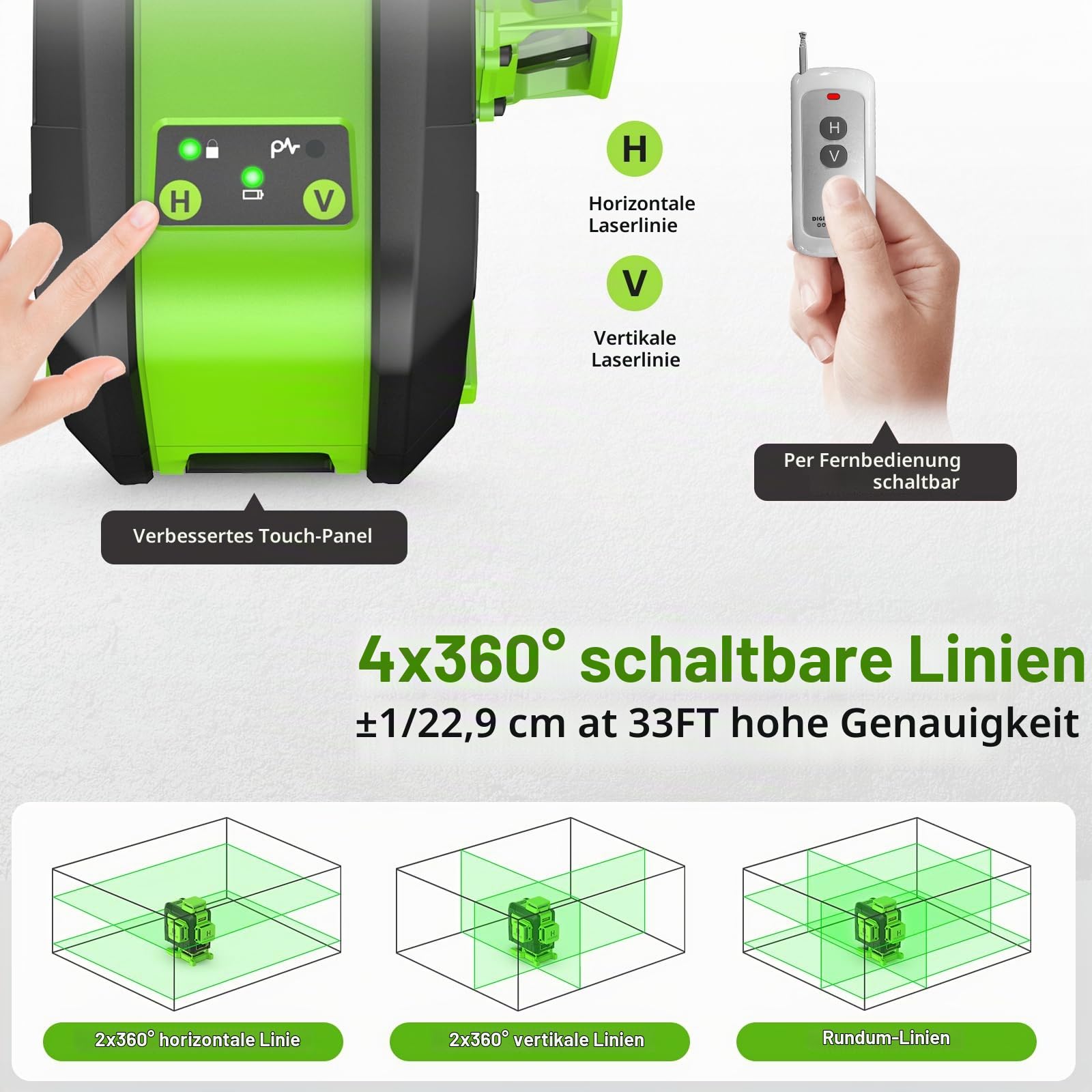 Huepar 4x360 Laser-Wasserwaage selbstnivellierend mit 152cm Stativ 904DGTP