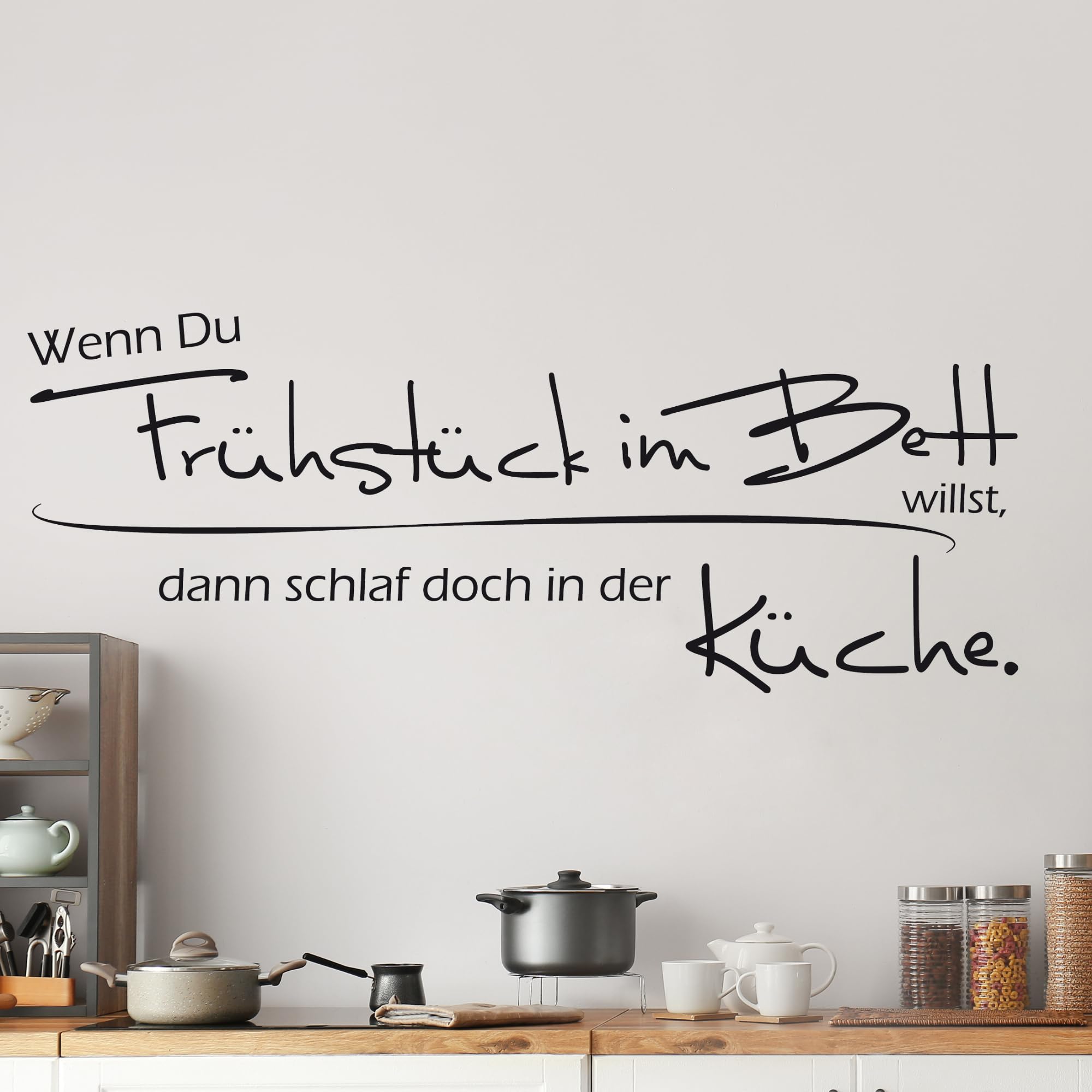 GRAZDesign Wandtattoo Küchenspruch „Wenn Du Frühstück Im Bett Willst“ – 78x30cm, Hellbraun, Selbstklebend