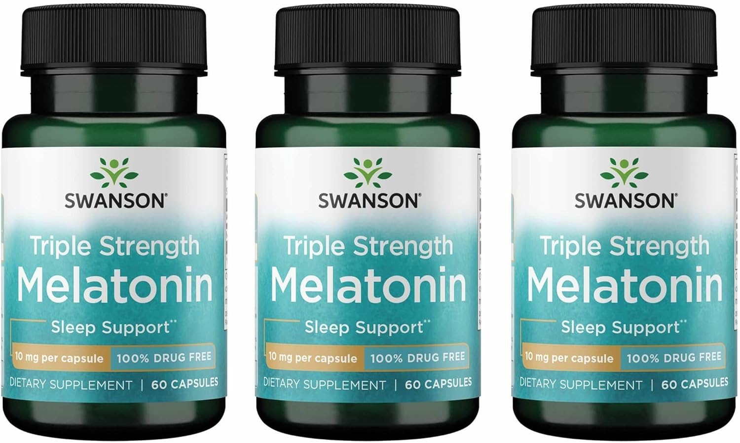 Swanson Triple Strength Melatonin - Natural Sleep Support for Disrupted Sleep Cycles - (60 Capsules, 10mg Each) (3 Pack)