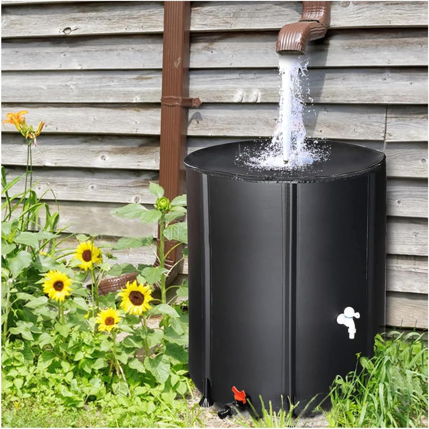 Spigot Filter Water Storage Container, Barrel Rainwater Collection Barrel, Thickened PVC,Collapsible Rain Barrel with Zip,Collapsible Rain Barrel，for Garden, Patio(Black,50L)