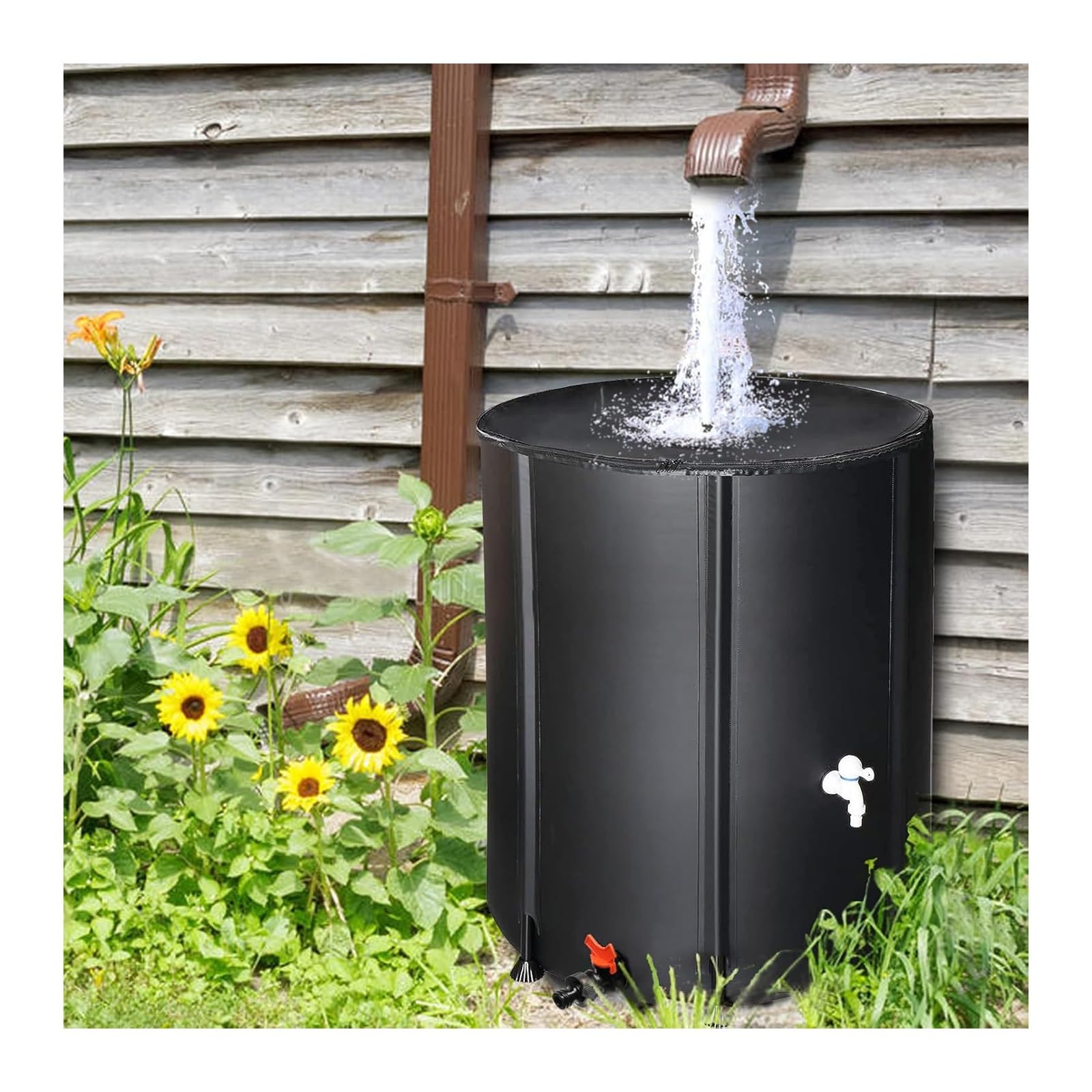 Depósito plegable para recolección de agua de lluvia con filtro de grifo, barril de lluvia de PVC grueso con cierre ER, 1000 L para jardín y patio (negro)
