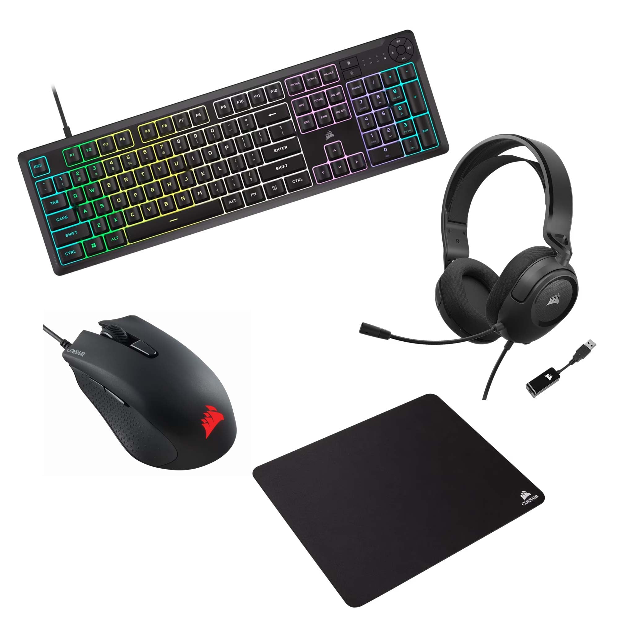 Corsair Teclado K55 Core + Harley RGB Pro Mouse + HS35 v2 Surround Auriculares + MM100 Mousepad Bundle Gaming
