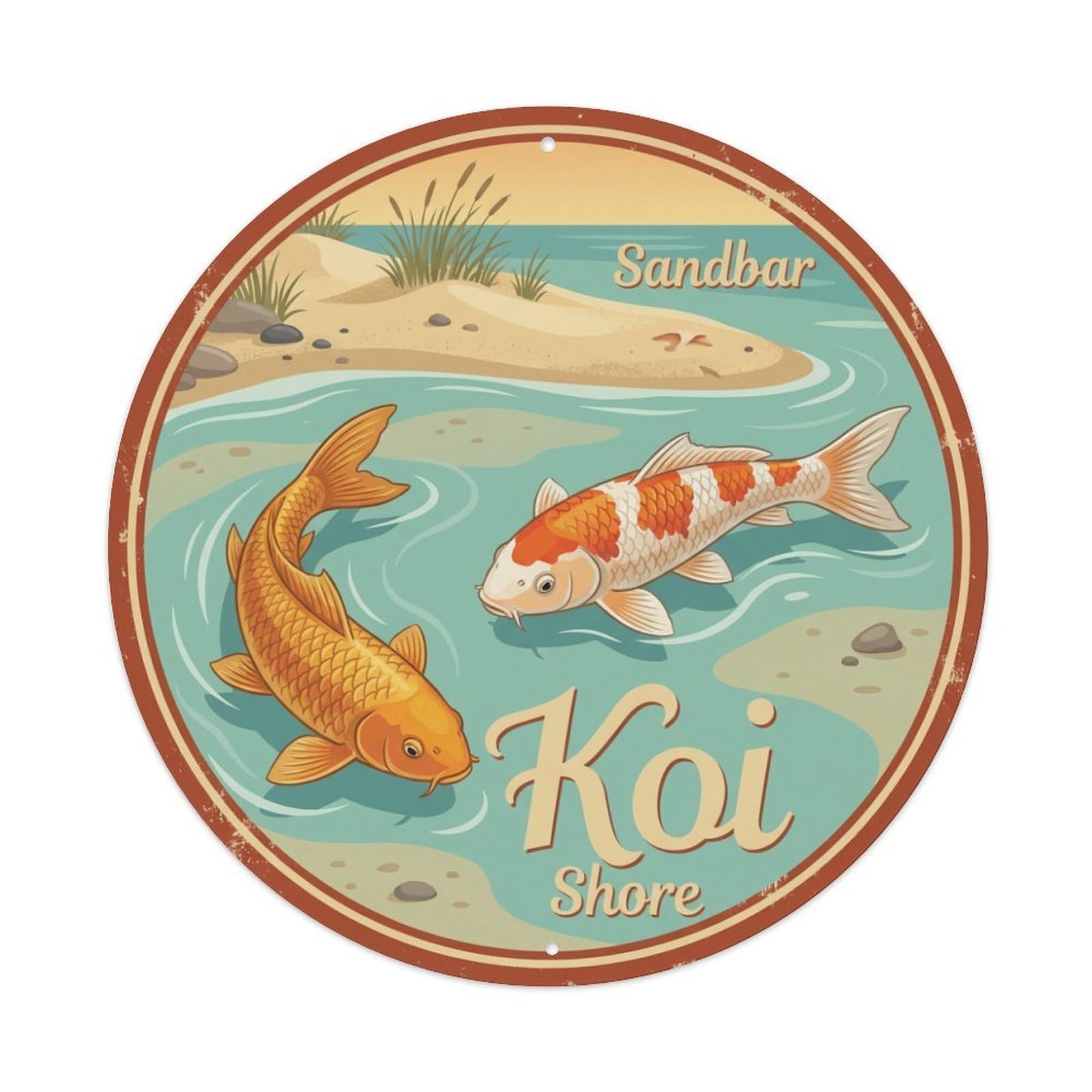 Metal Tin Sign Koi Fish Temple Sacred Holy Japanese Vintage