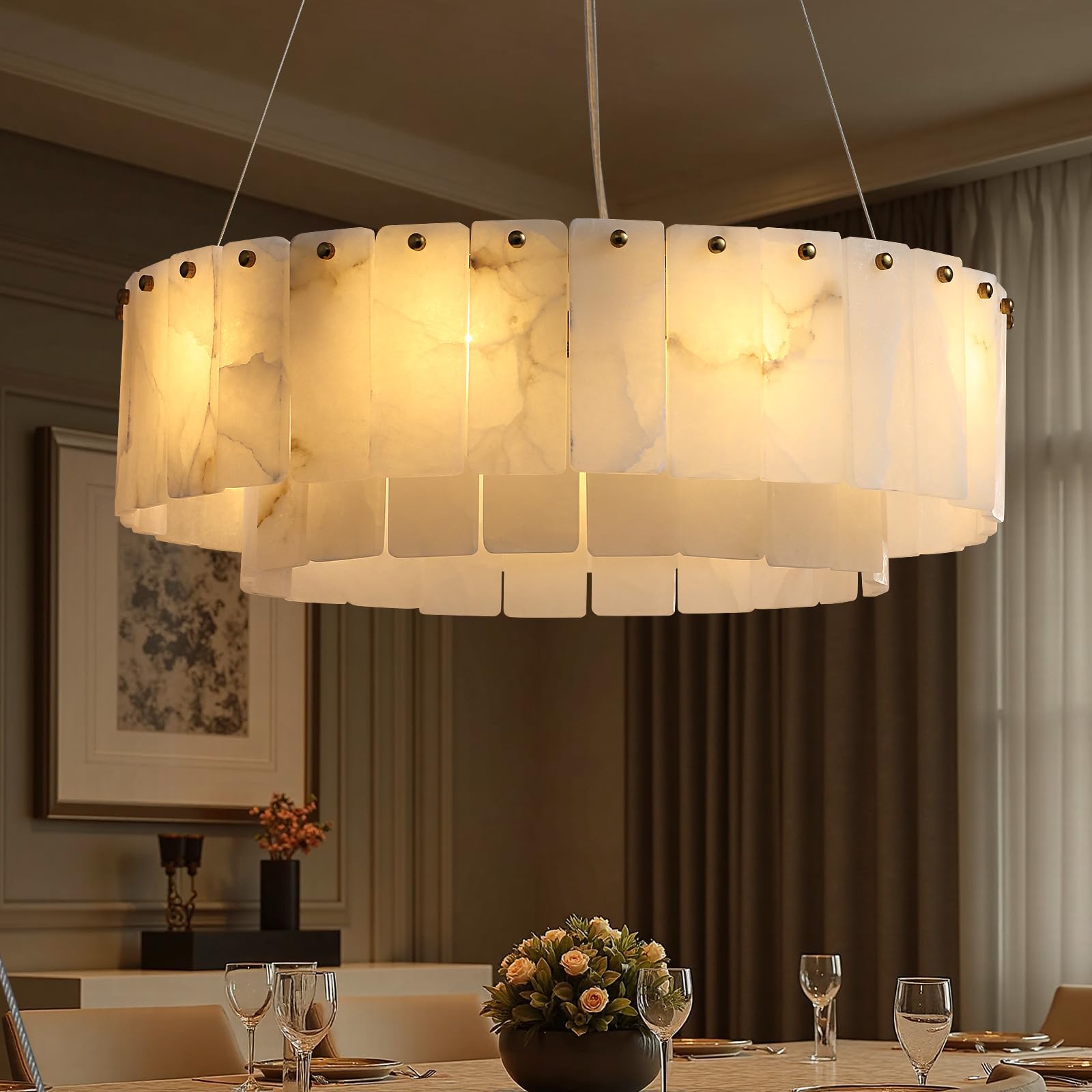 View 1 of * SEE CLERK NOTES * SNZ 24in Alabaster Chandelier - Modern Round Chandelier